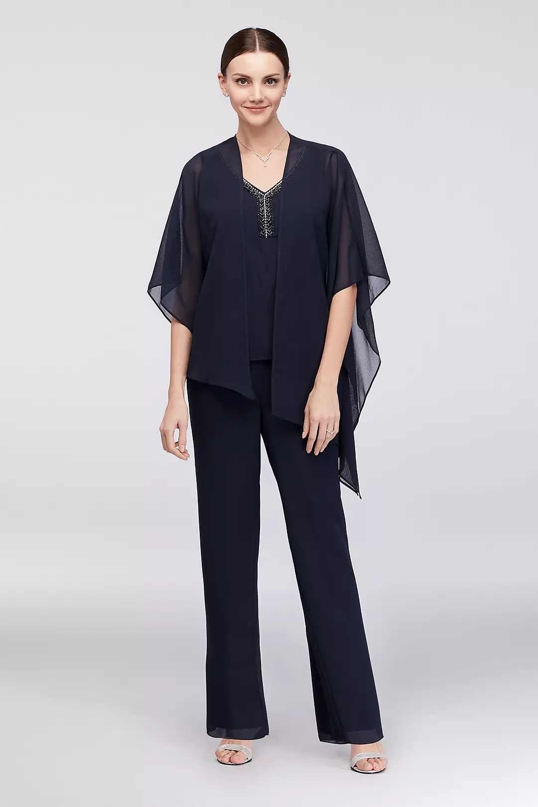 Flowy Asymmetrical Jacket and Beaded Tank Pantsuit - Image 2