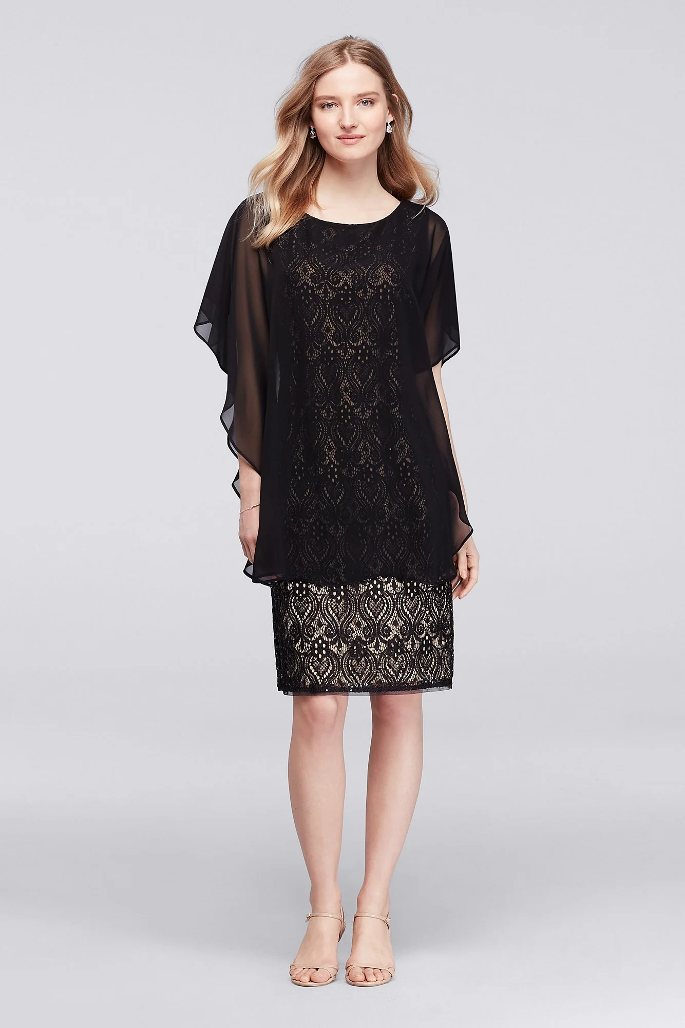 Flowy Capelet Knee Length Sheath Dress
