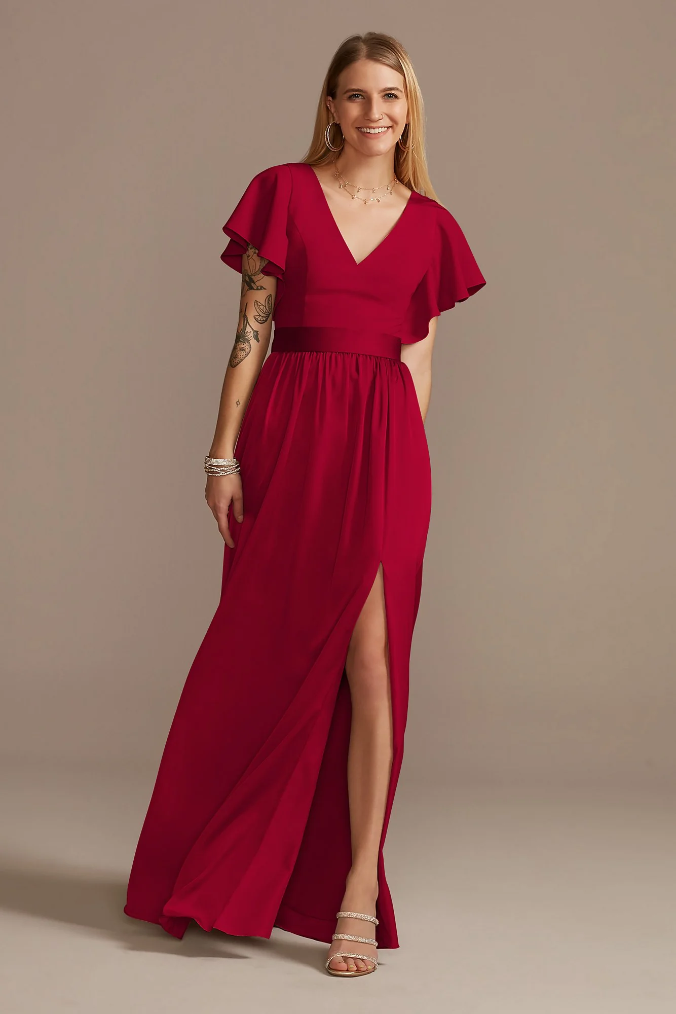 Flutter Sleeve Charmeuse Dress - Image 25