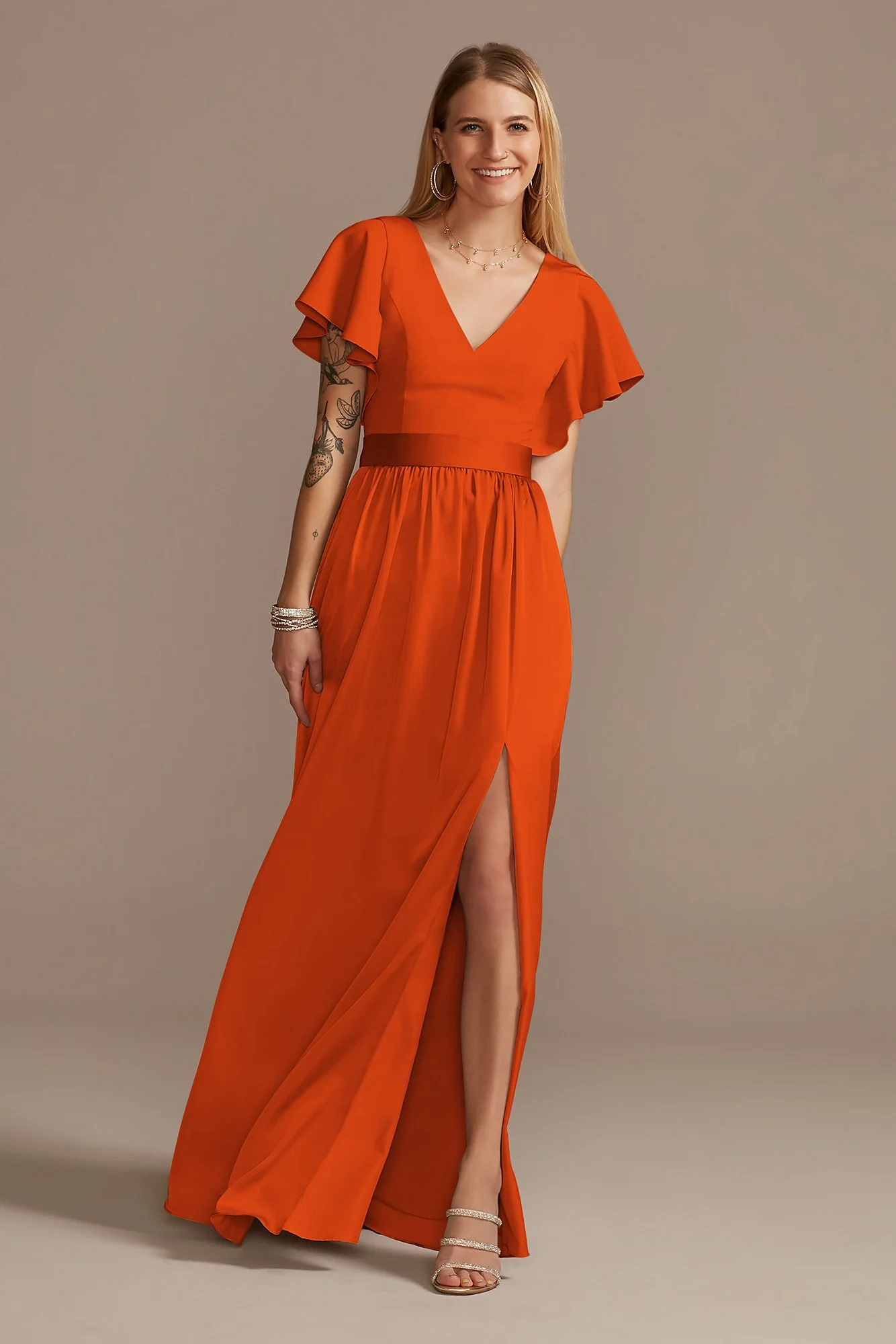 Flutter Sleeve Charmeuse Dress - Image 35