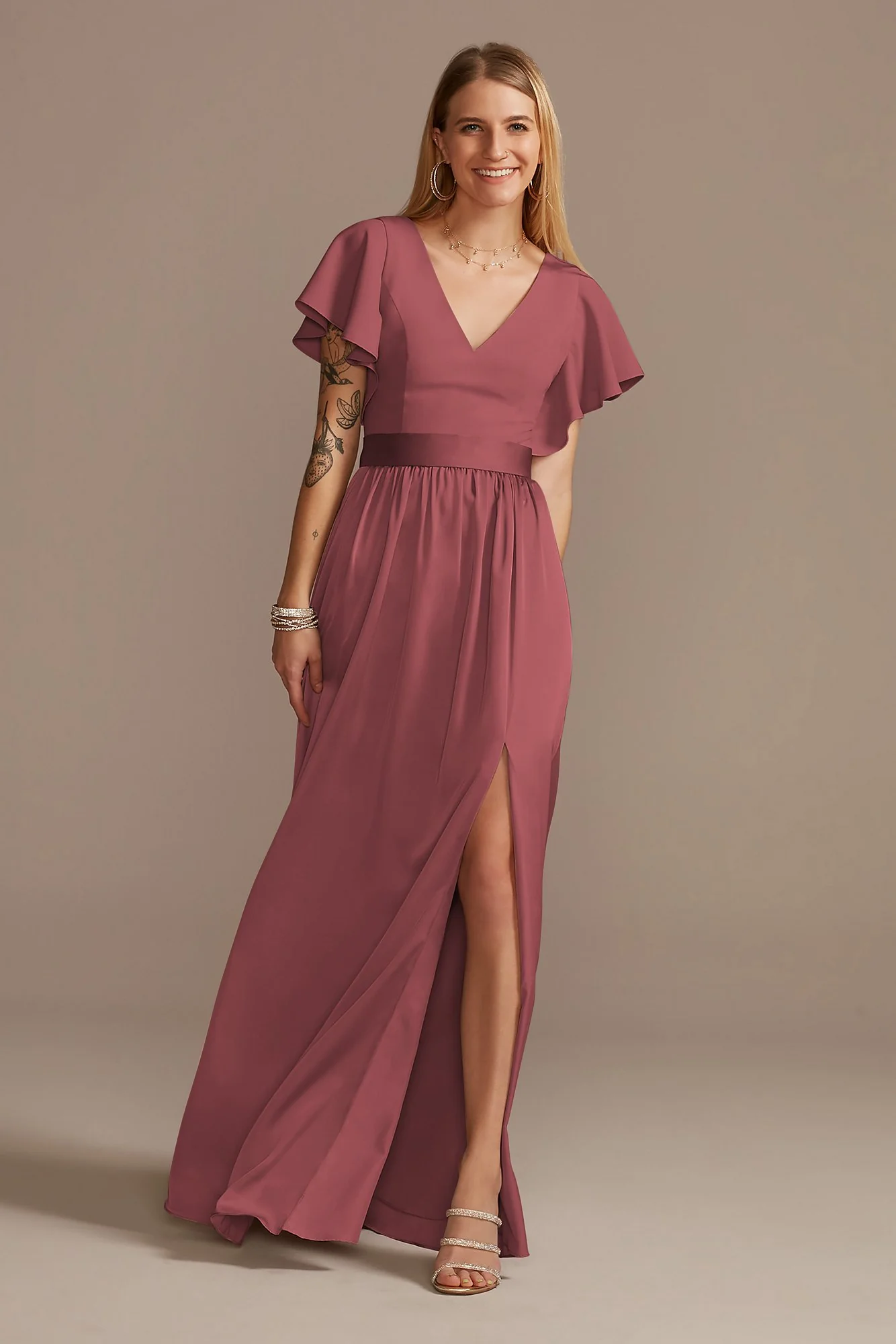 Flutter Sleeve Charmeuse Dress - Image 38