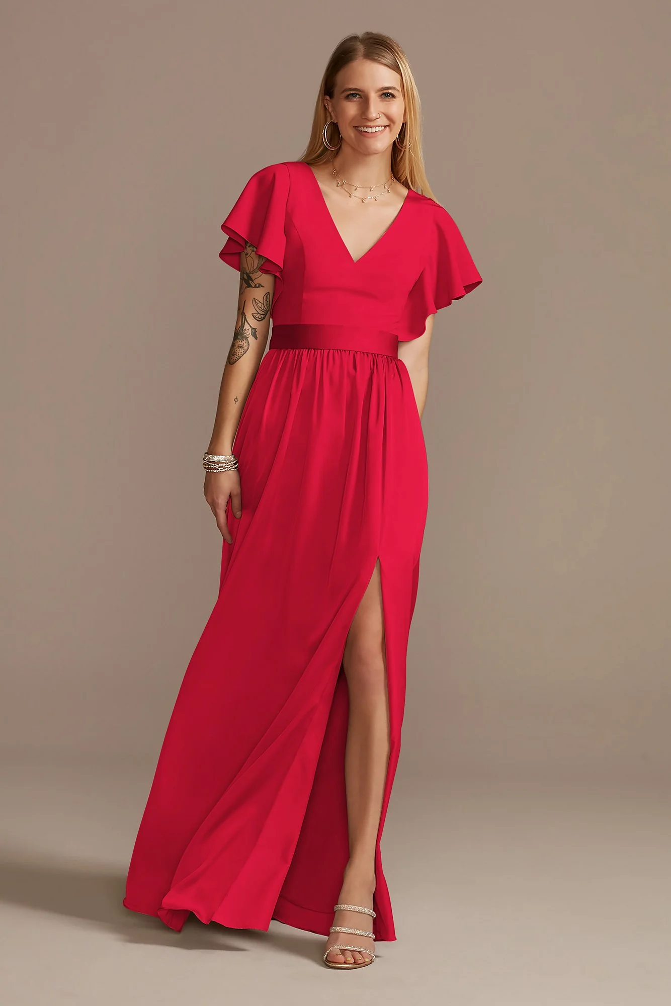 Flutter Sleeve Charmeuse Dress - Image 39