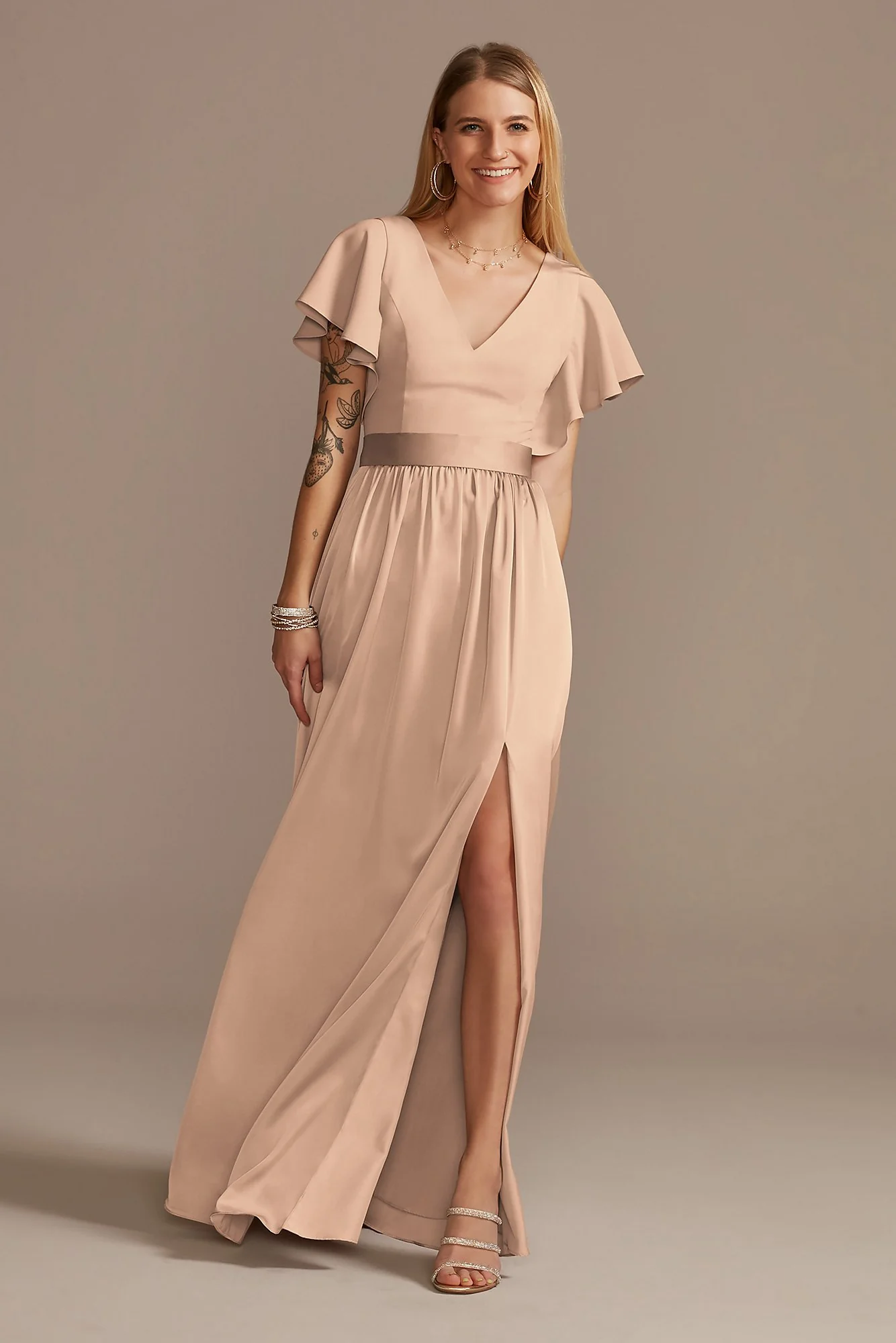 Flutter Sleeve Charmeuse Dress - Image 46