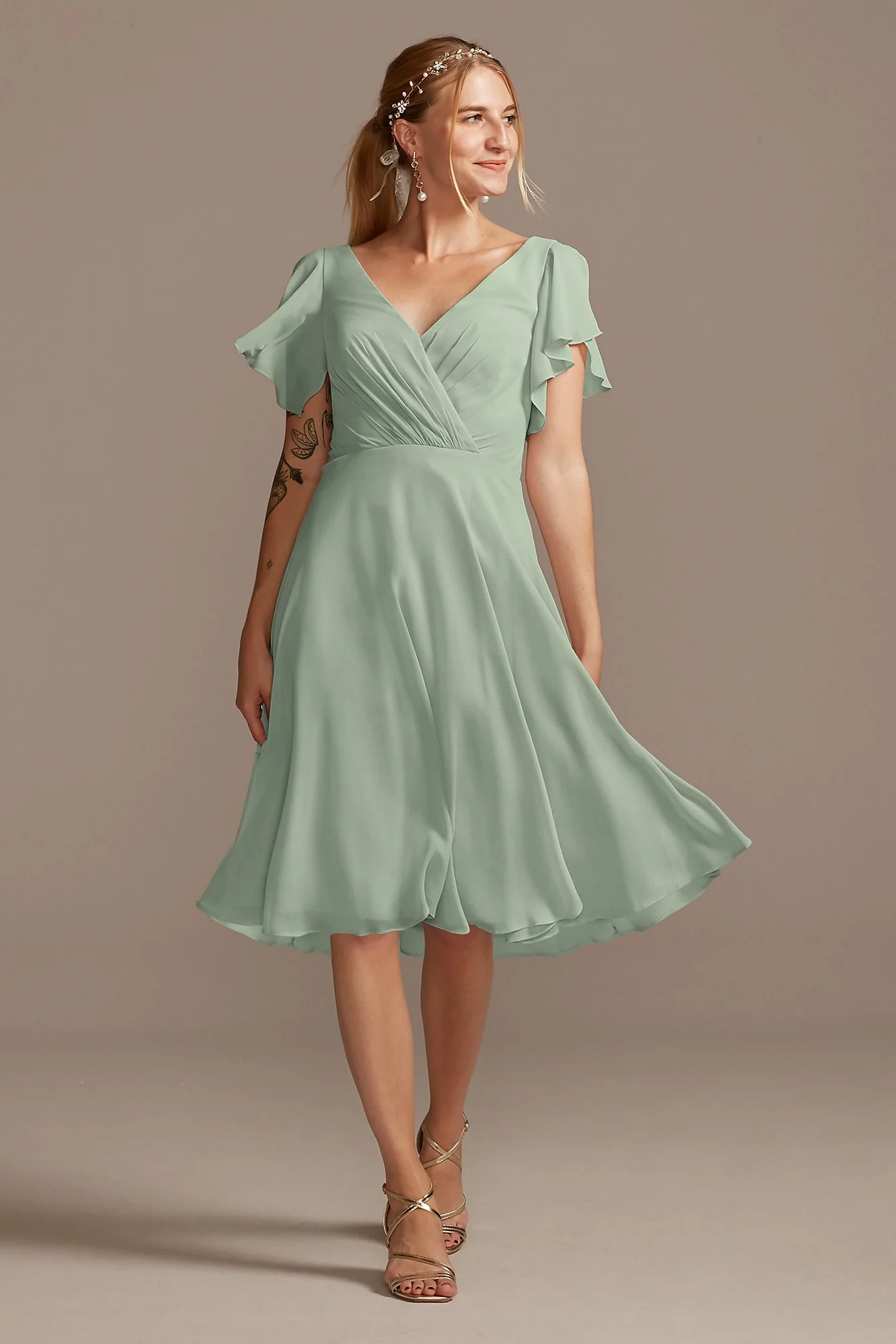 Flutter Sleeve Chiffon Short Dress - Image 10