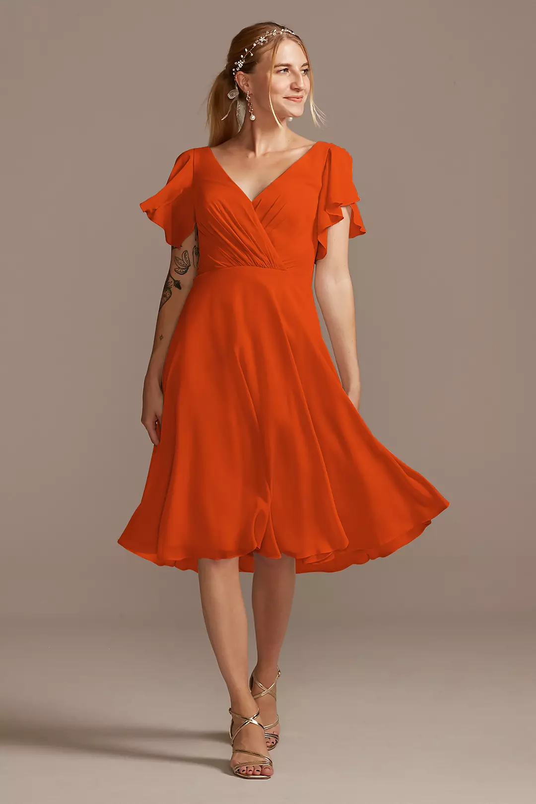 Flutter Sleeve Chiffon Short Dress - Image 20