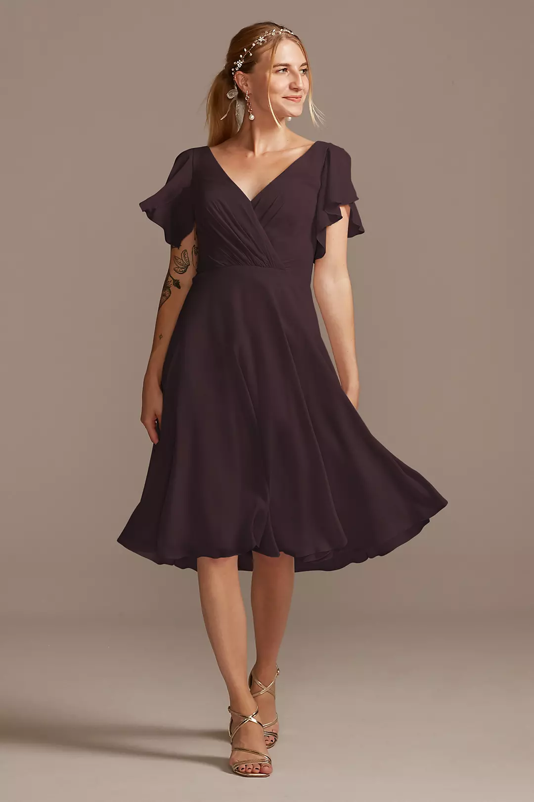 Flutter Sleeve Chiffon Short Dress - Image 28