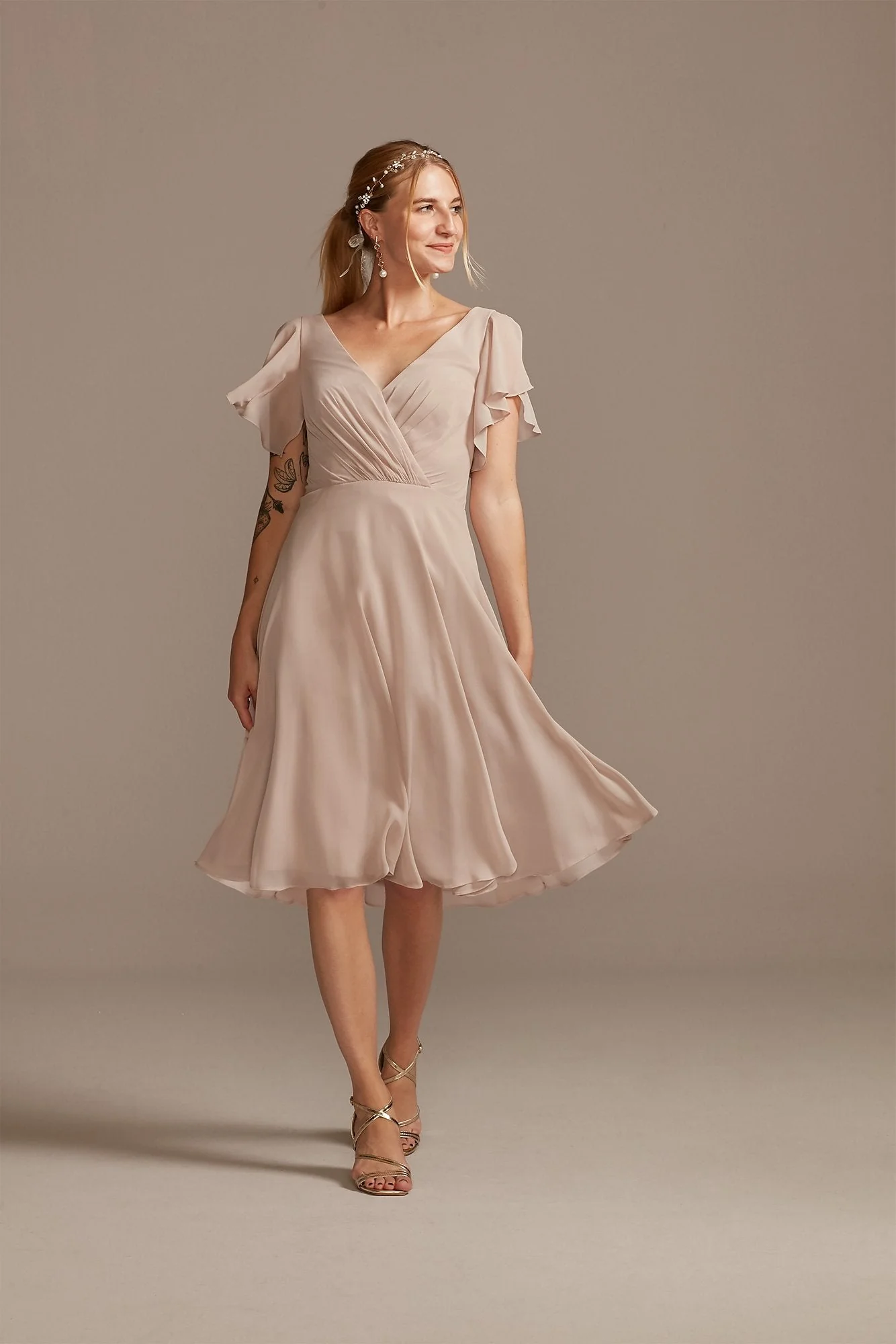 Flutter Sleeve Chiffon Short Dress - Image 35