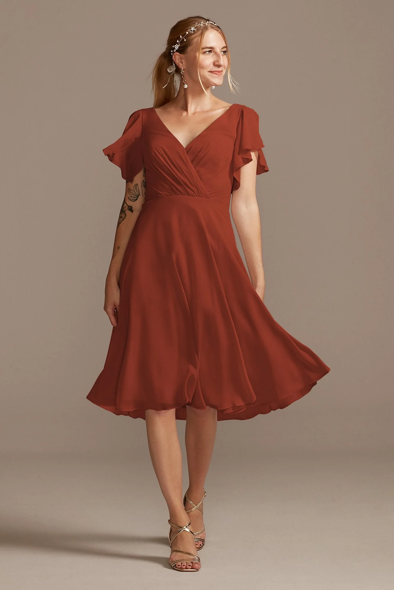 Flutter Sleeve Chiffon Short Dress - Image 37