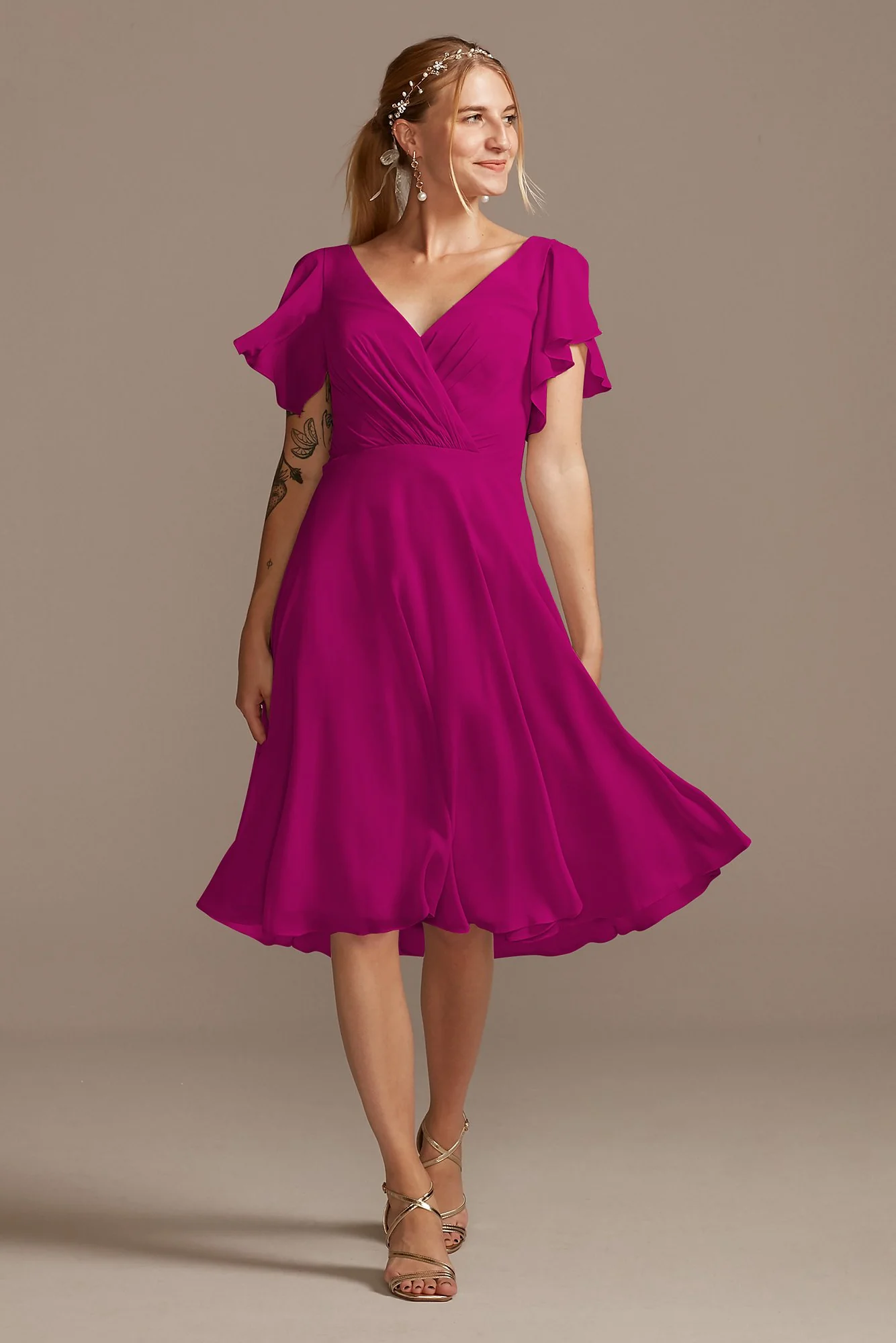Flutter Sleeve Chiffon Short Dress - Image 5