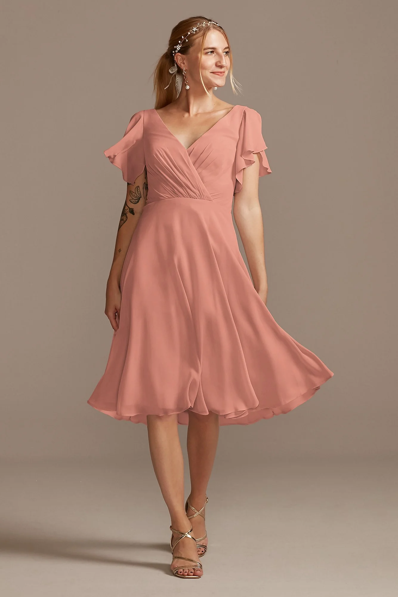 Flutter Sleeve Chiffon Short Dress - Image 6