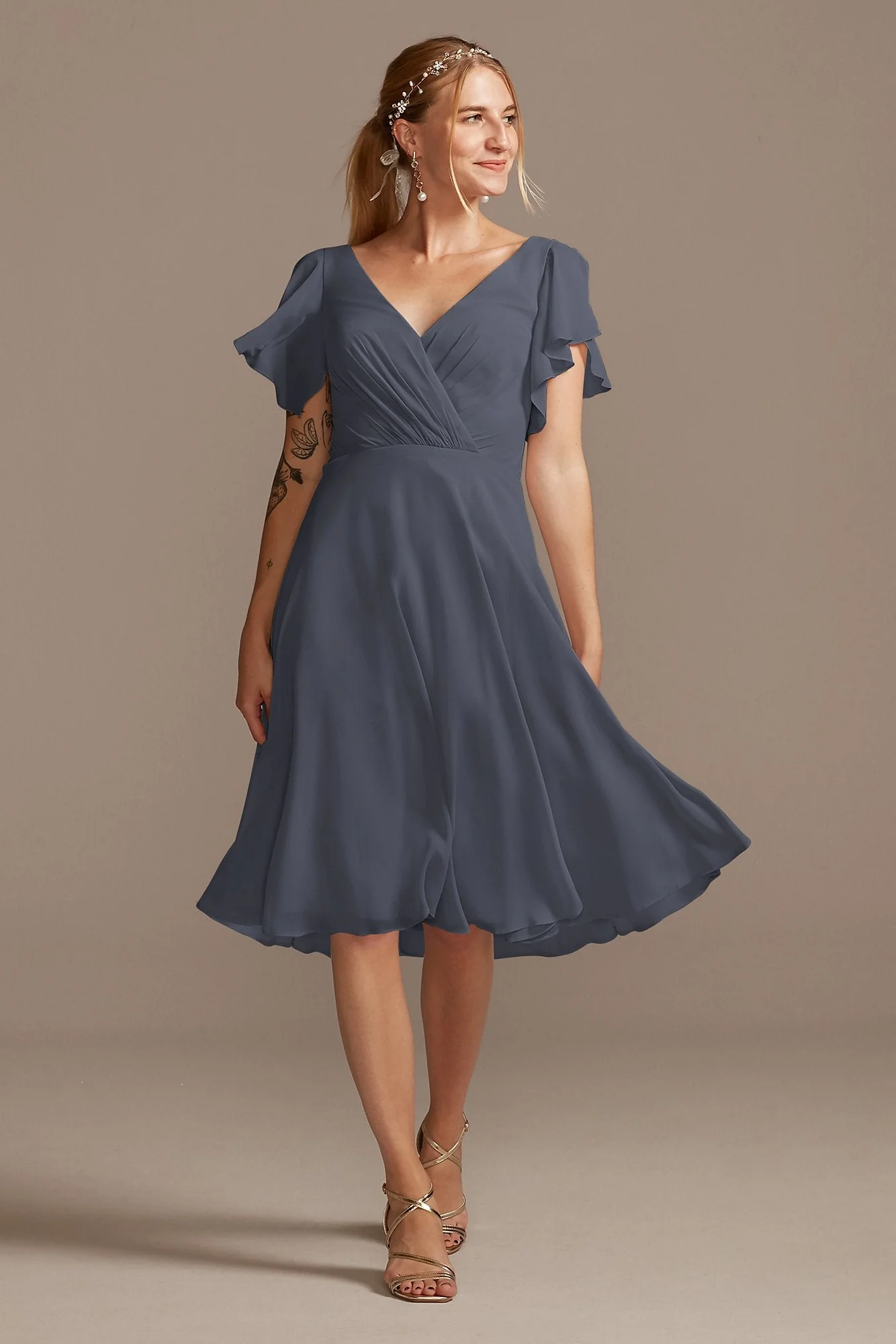 Flutter Sleeve Chiffon Short Dress - Image 61