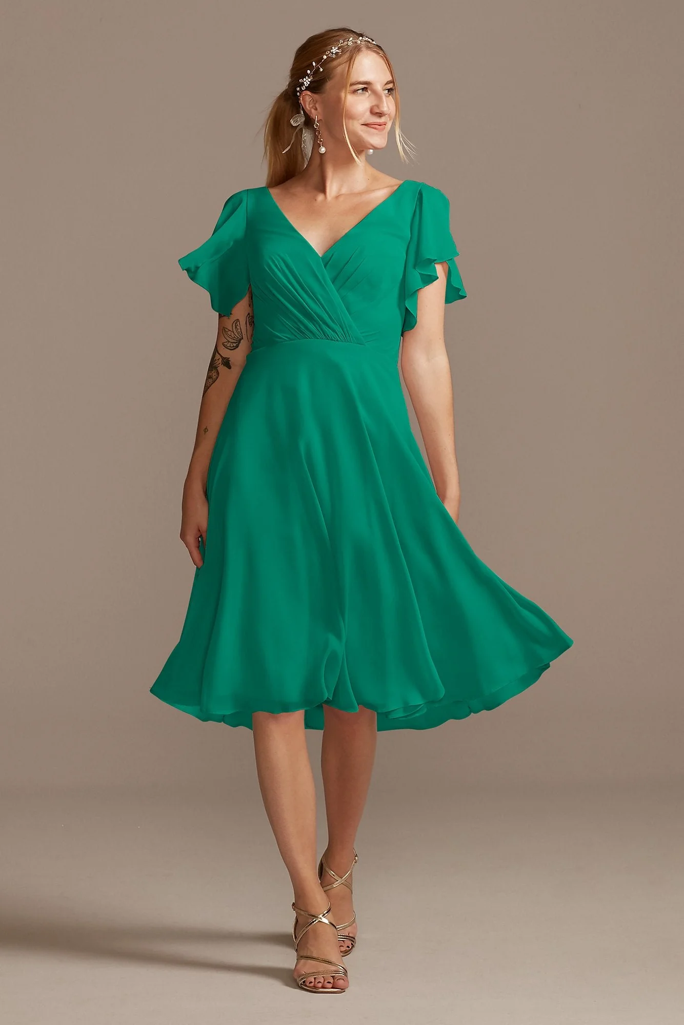 Flutter Sleeve Chiffon Short Dress - Image 68