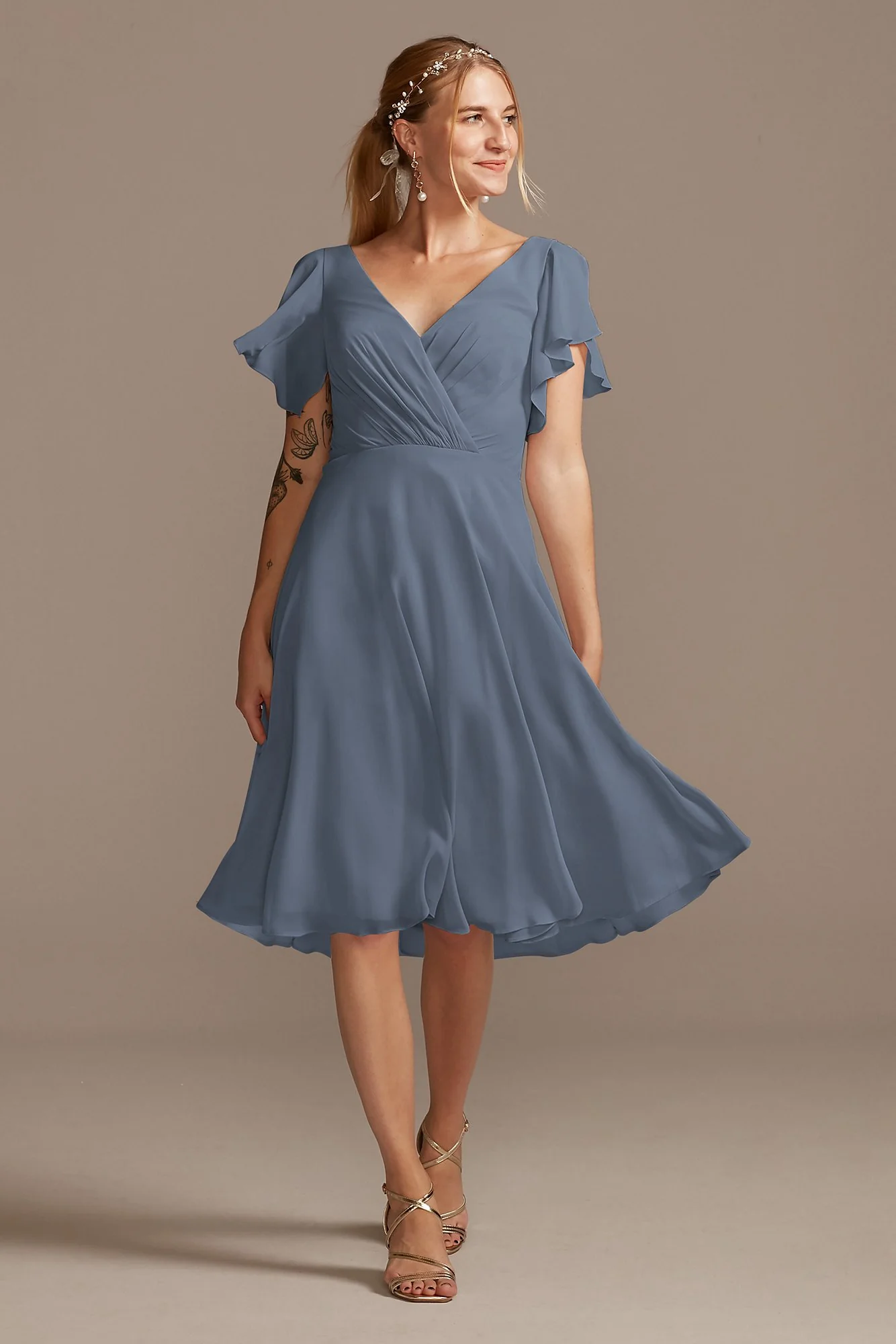 Flutter Sleeve Chiffon Short Dress - Image 7