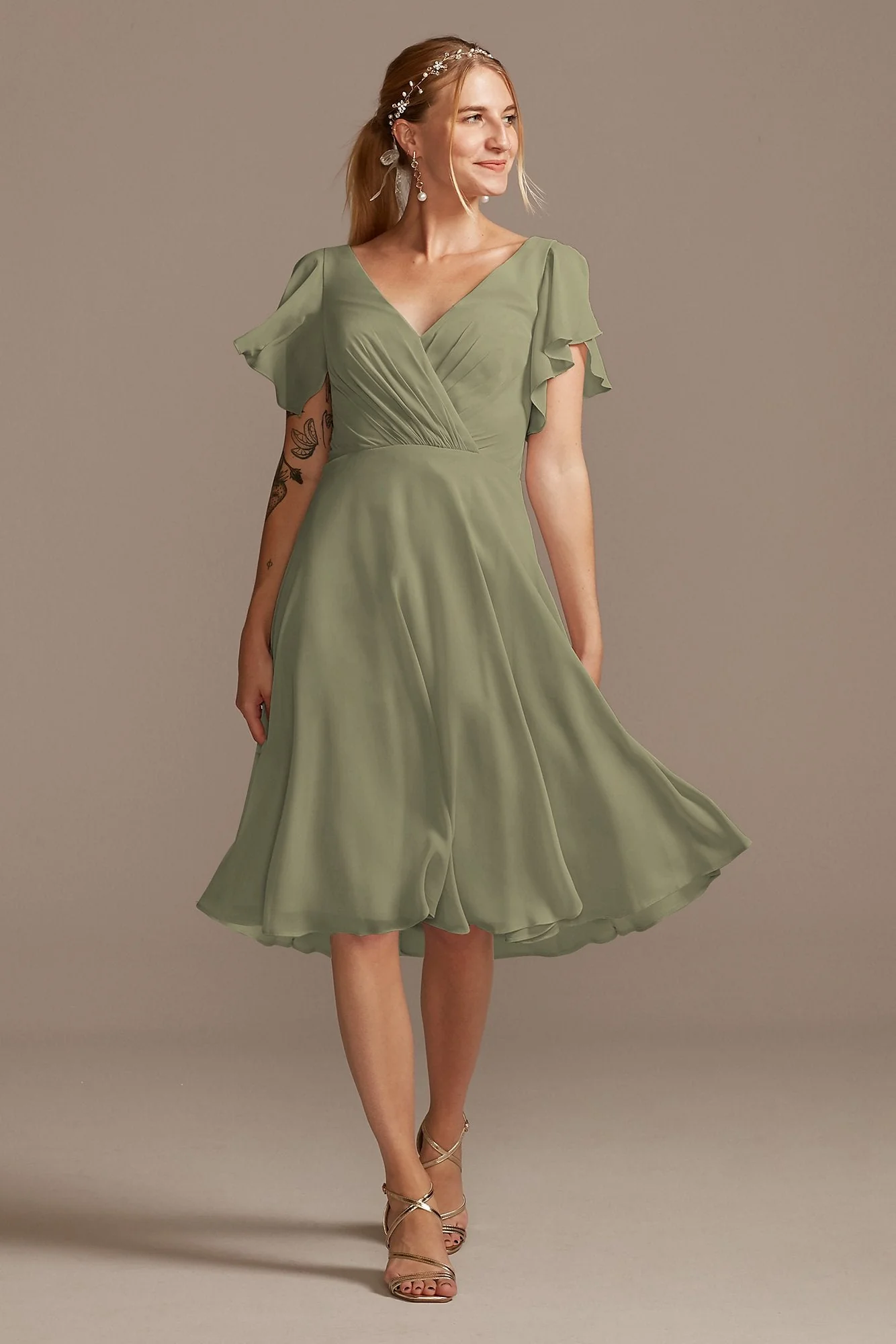 Flutter Sleeve Chiffon Short Dress - Image 70