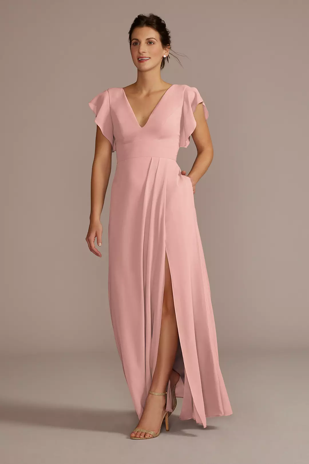 Flutter Sleeve Chiffon V-Neck Dress - Image 101