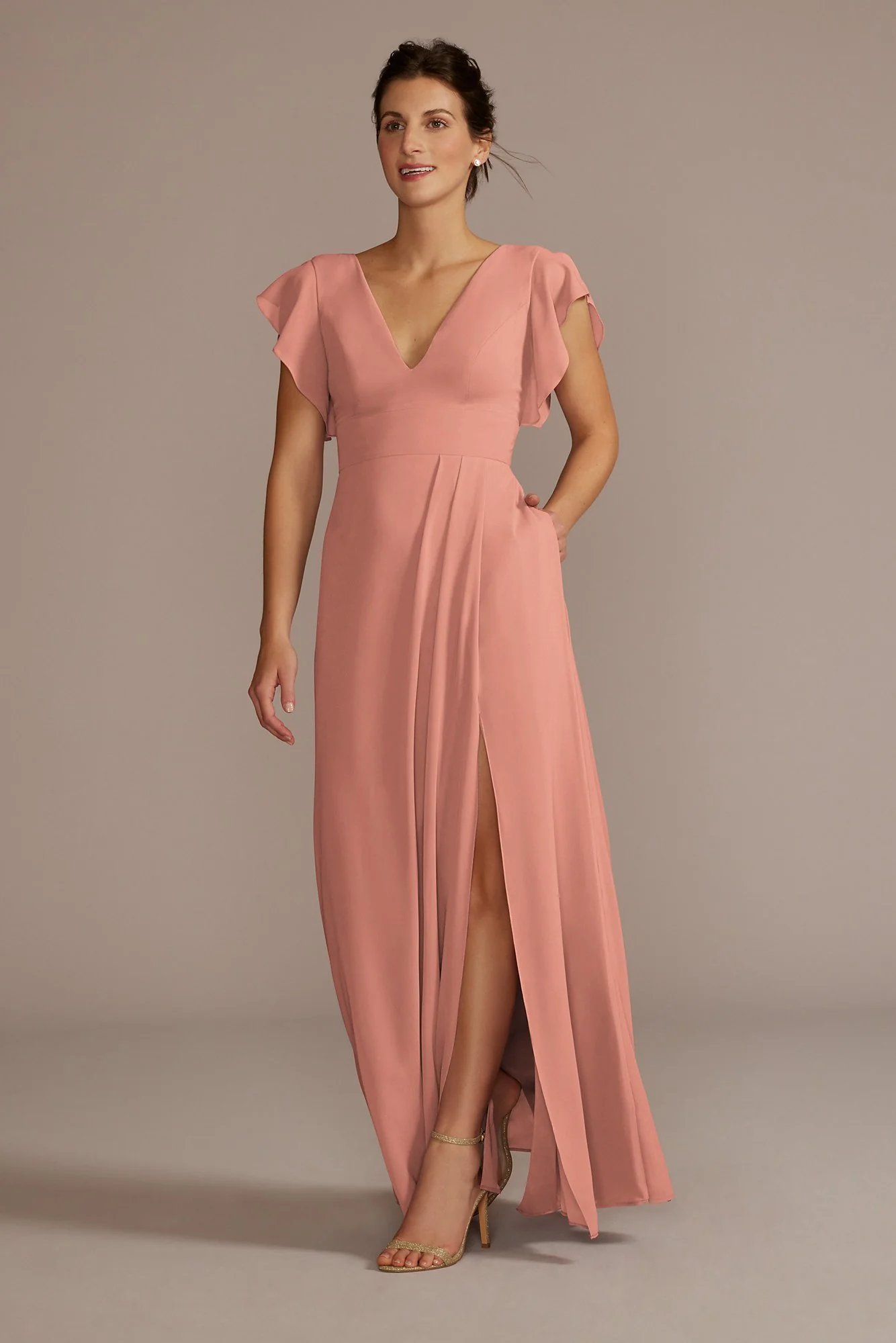 Flutter Sleeve Chiffon V-Neck Dress - Image 14