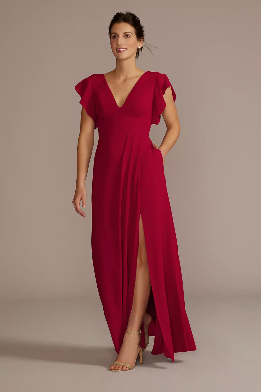 Flutter Sleeve Chiffon V-Neck Dress - Image 15