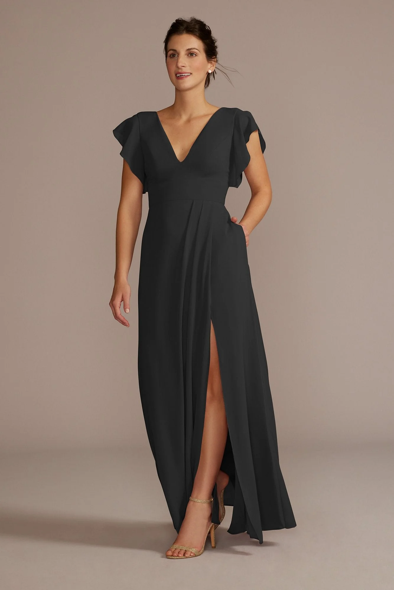 Flutter Sleeve Chiffon V-Neck Dress - Image 17