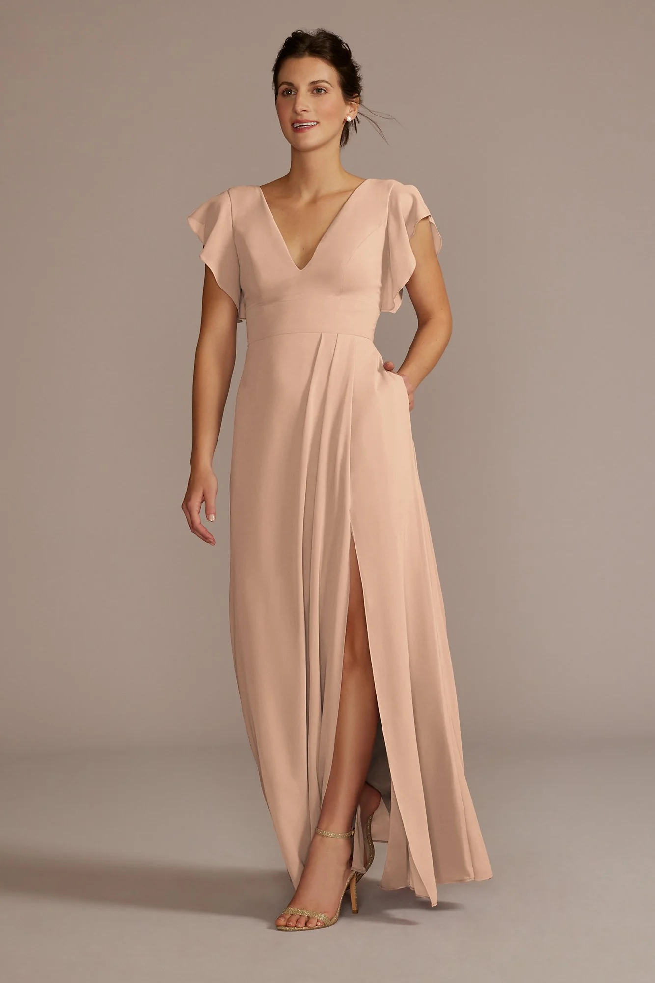 Flutter Sleeve Chiffon V-Neck Dress - Image 21