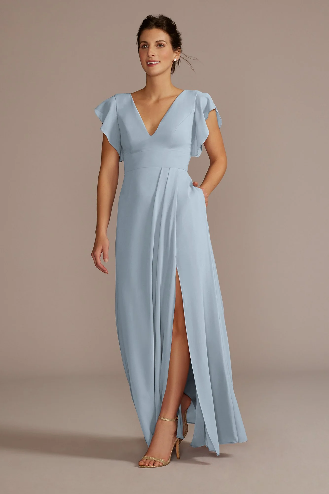 Flutter Sleeve Chiffon V-Neck Dress - Image 24