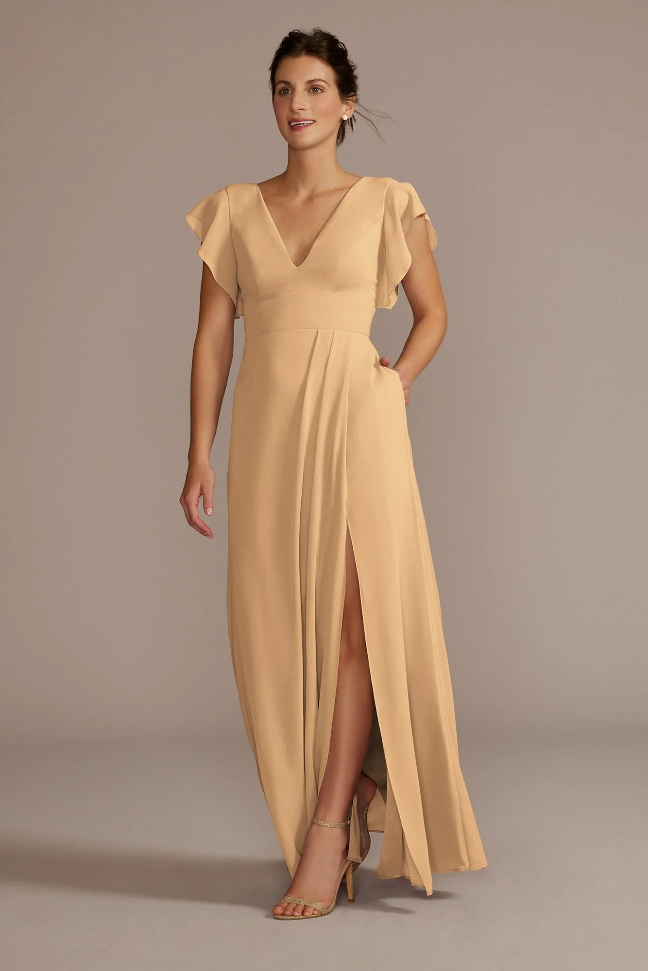 Flutter Sleeve Chiffon V-Neck Dress - Image 26