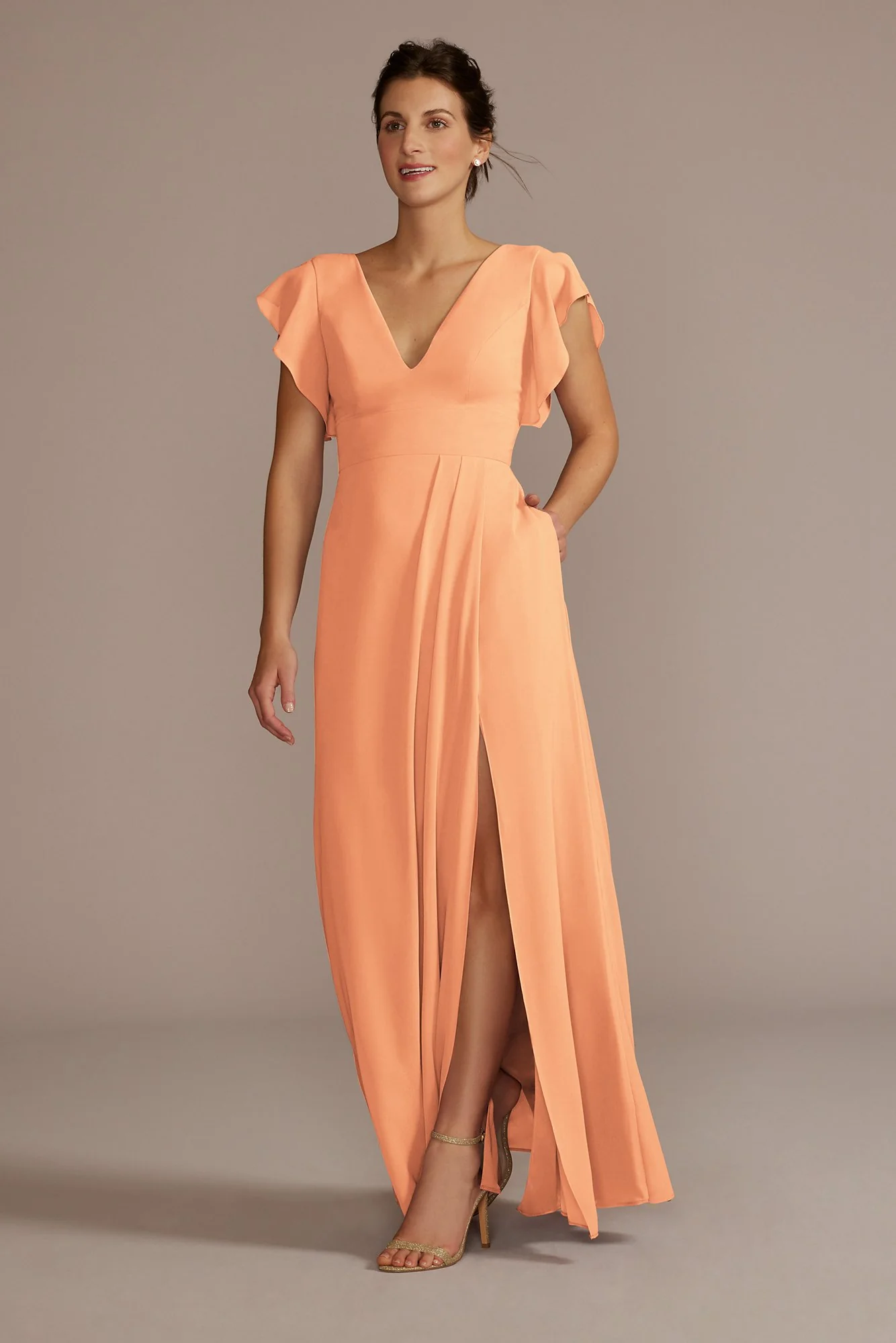 Flutter Sleeve Chiffon V-Neck Dress - Image 45