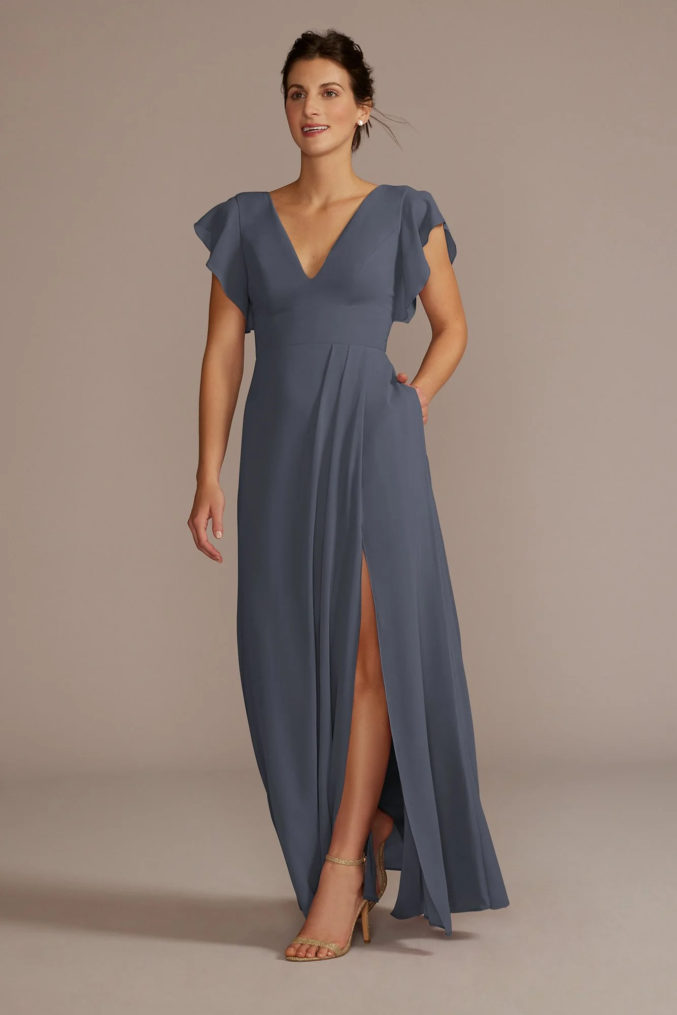 Flutter Sleeve Chiffon V-Neck Dress - Image 54