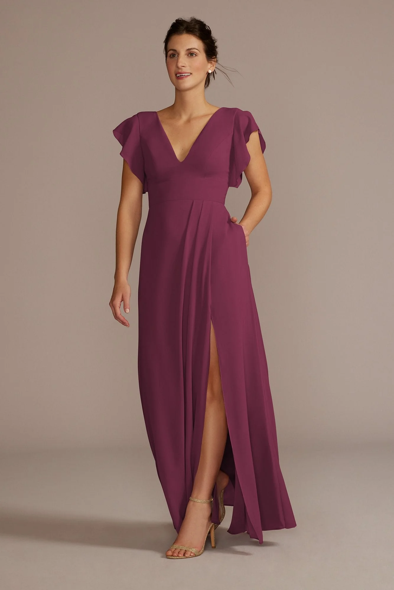 Flutter Sleeve Chiffon V-Neck Dress - Image 78