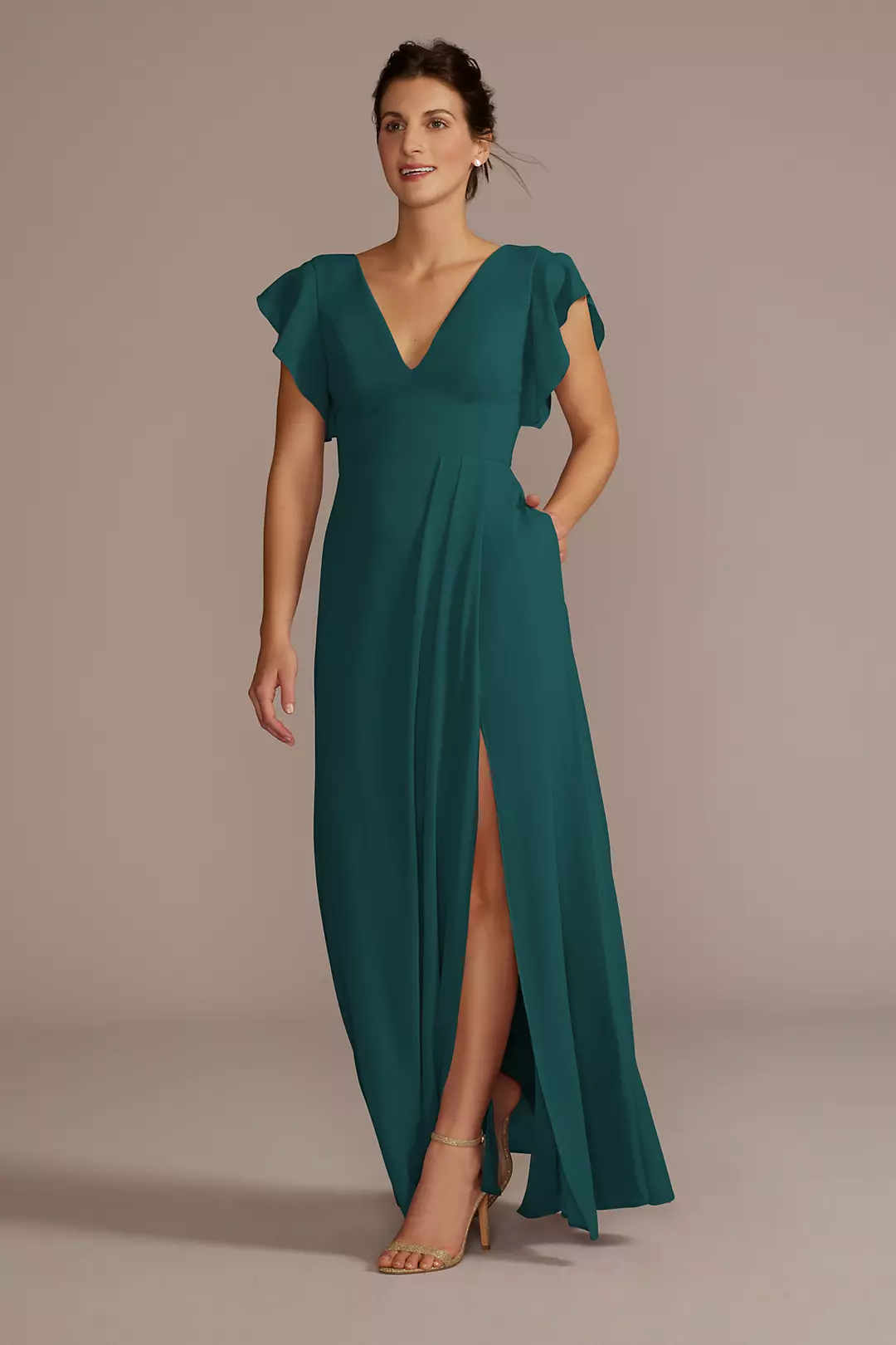 Flutter Sleeve Chiffon V-Neck Dress - Image 82
