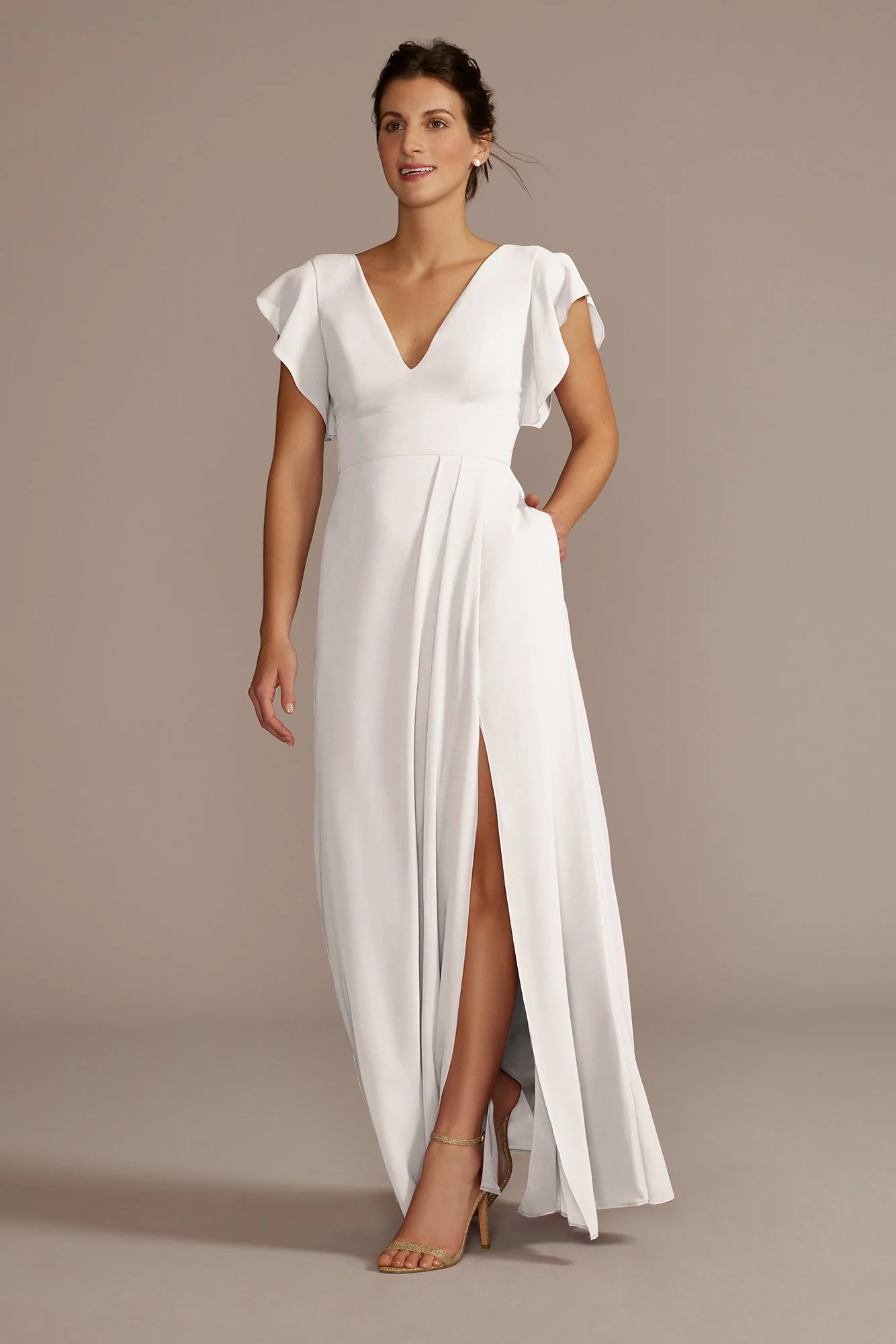 Flutter Sleeve Chiffon V-Neck Dress - Image 87