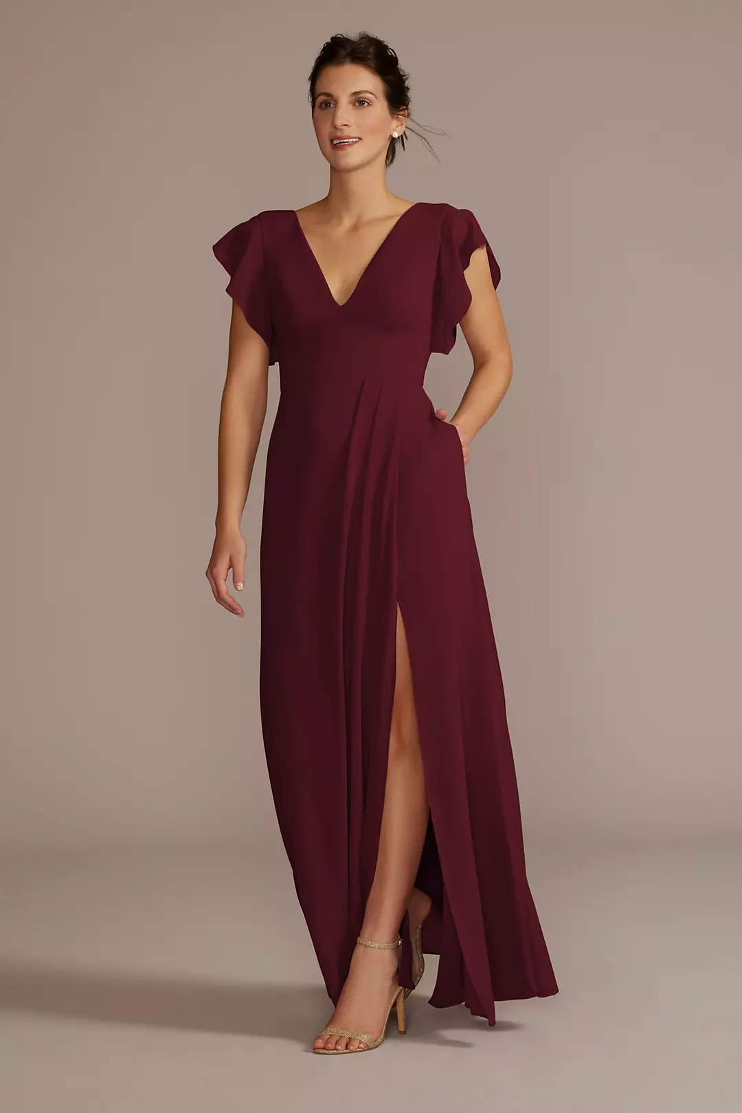 Flutter Sleeve Chiffon V-Neck Dress - Image 96