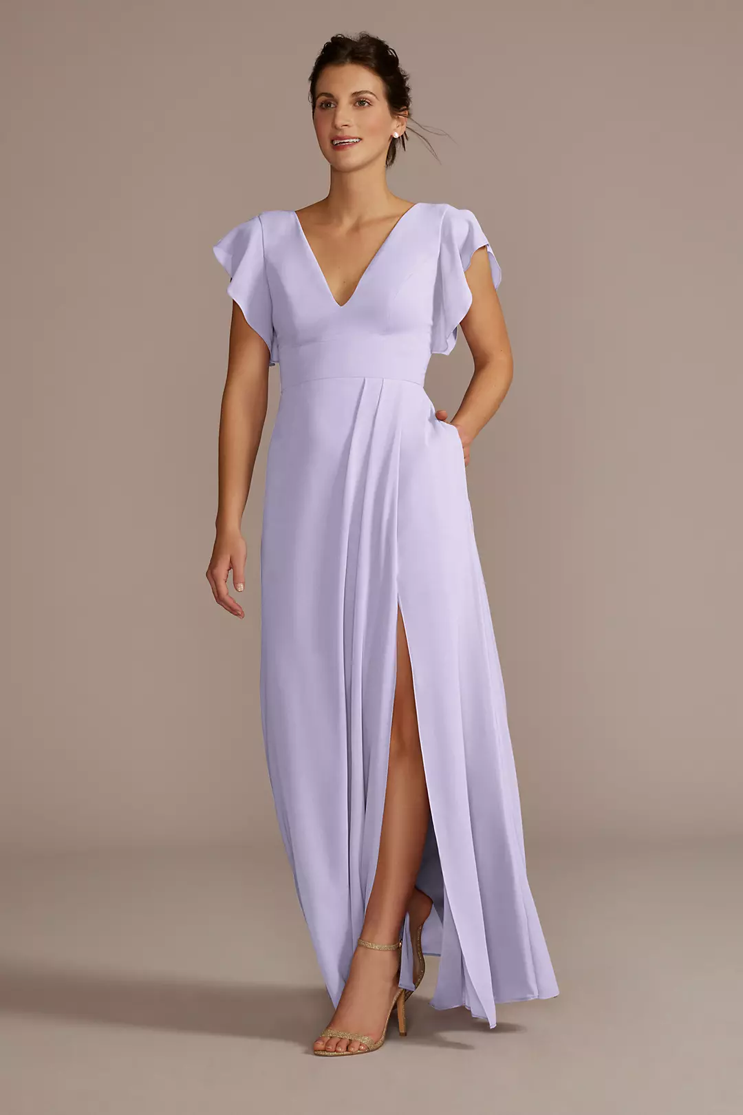 Flutter Sleeve Chiffon V-Neck Dress - Image 98