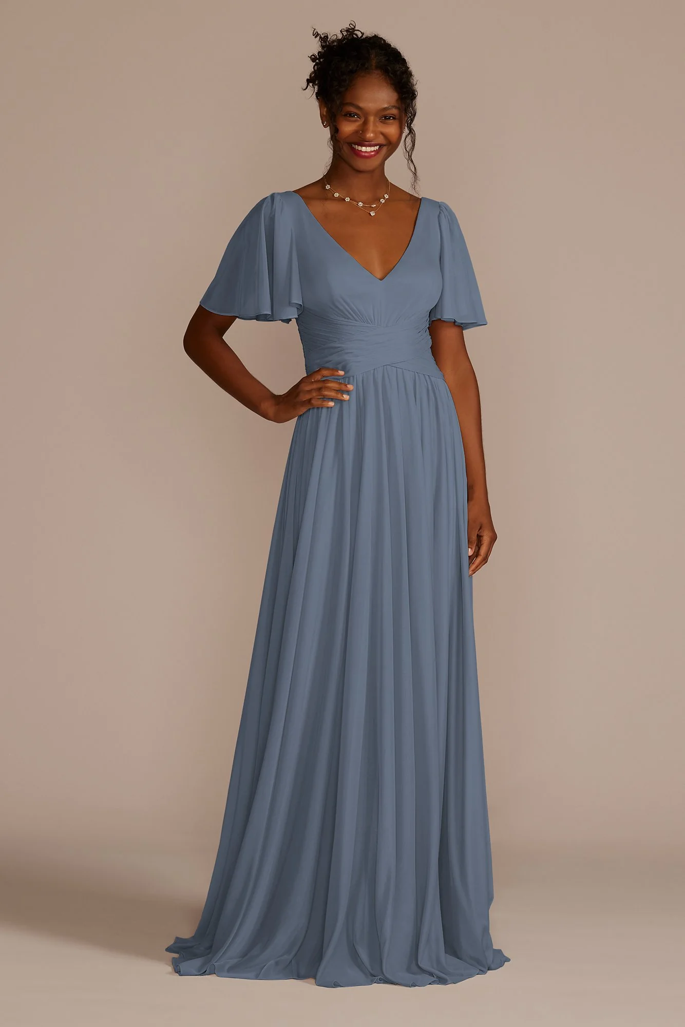 Flutter Sleeve Crisscross Mesh Dress - Image 17