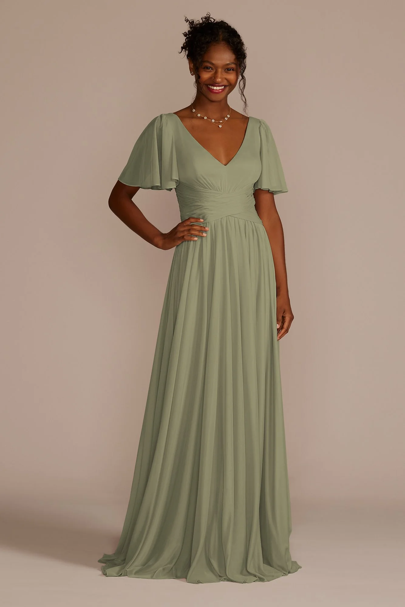 Flutter Sleeve Crisscross Mesh Dress - Image 26