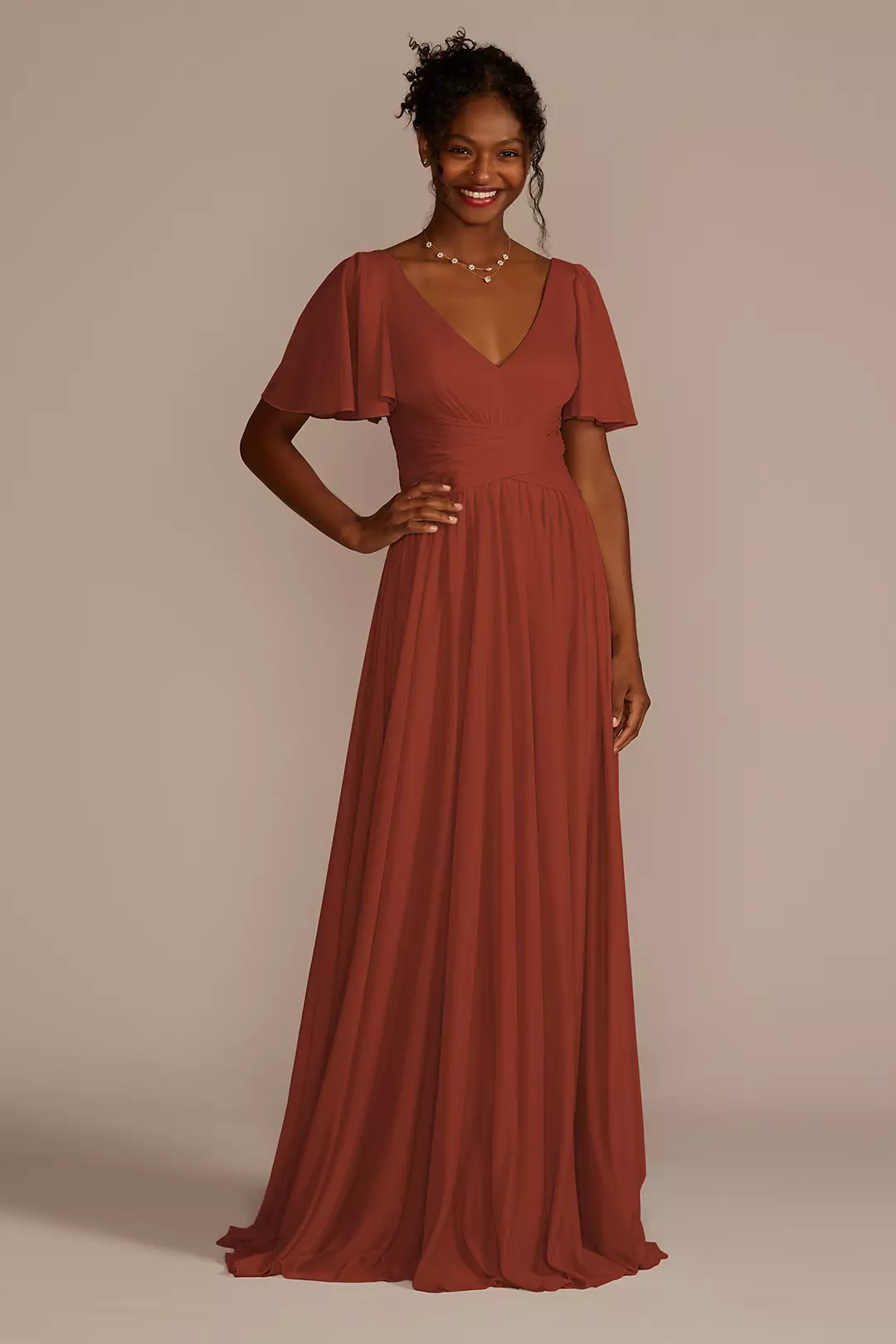 Flutter Sleeve Crisscross Mesh Dress - Image 53
