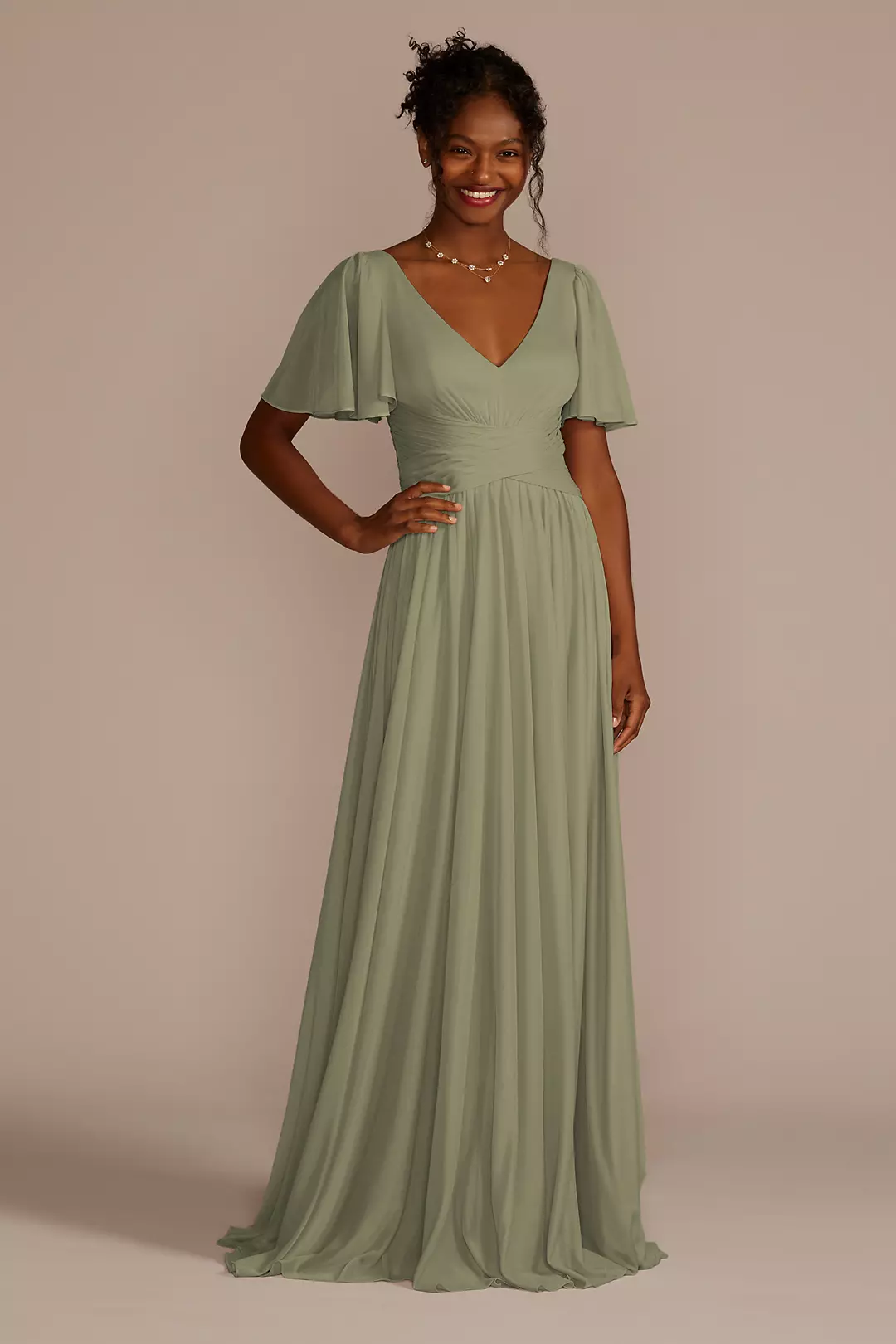 Flutter Sleeve Crisscross Mesh Dress - Image 59