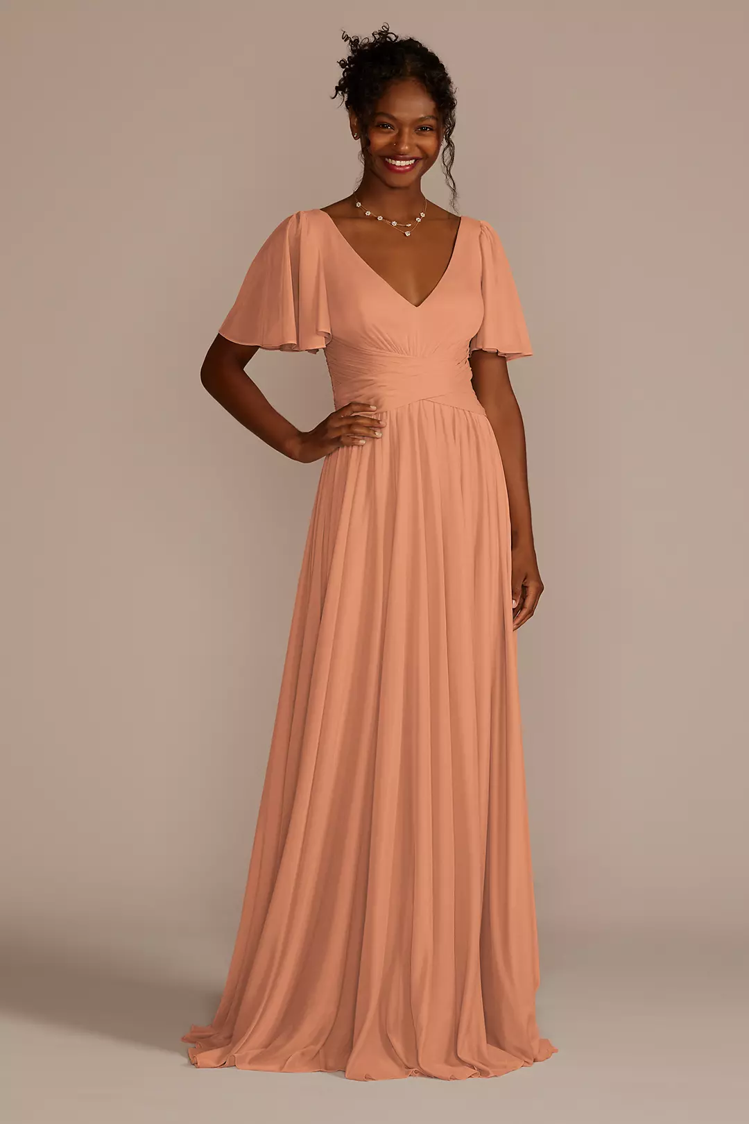 Flutter Sleeve Crisscross Mesh Dress - Image 61