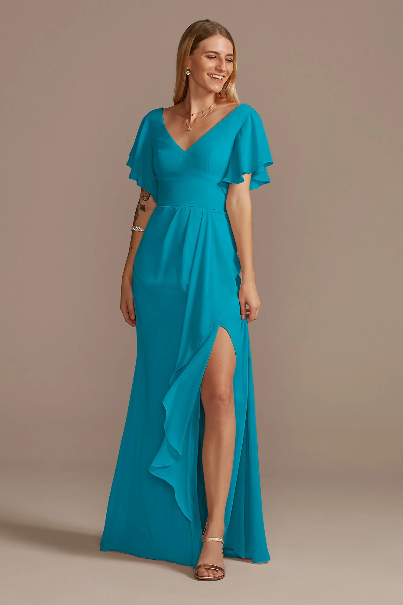 Flutter Sleeve Dress with Cascade - Image 103