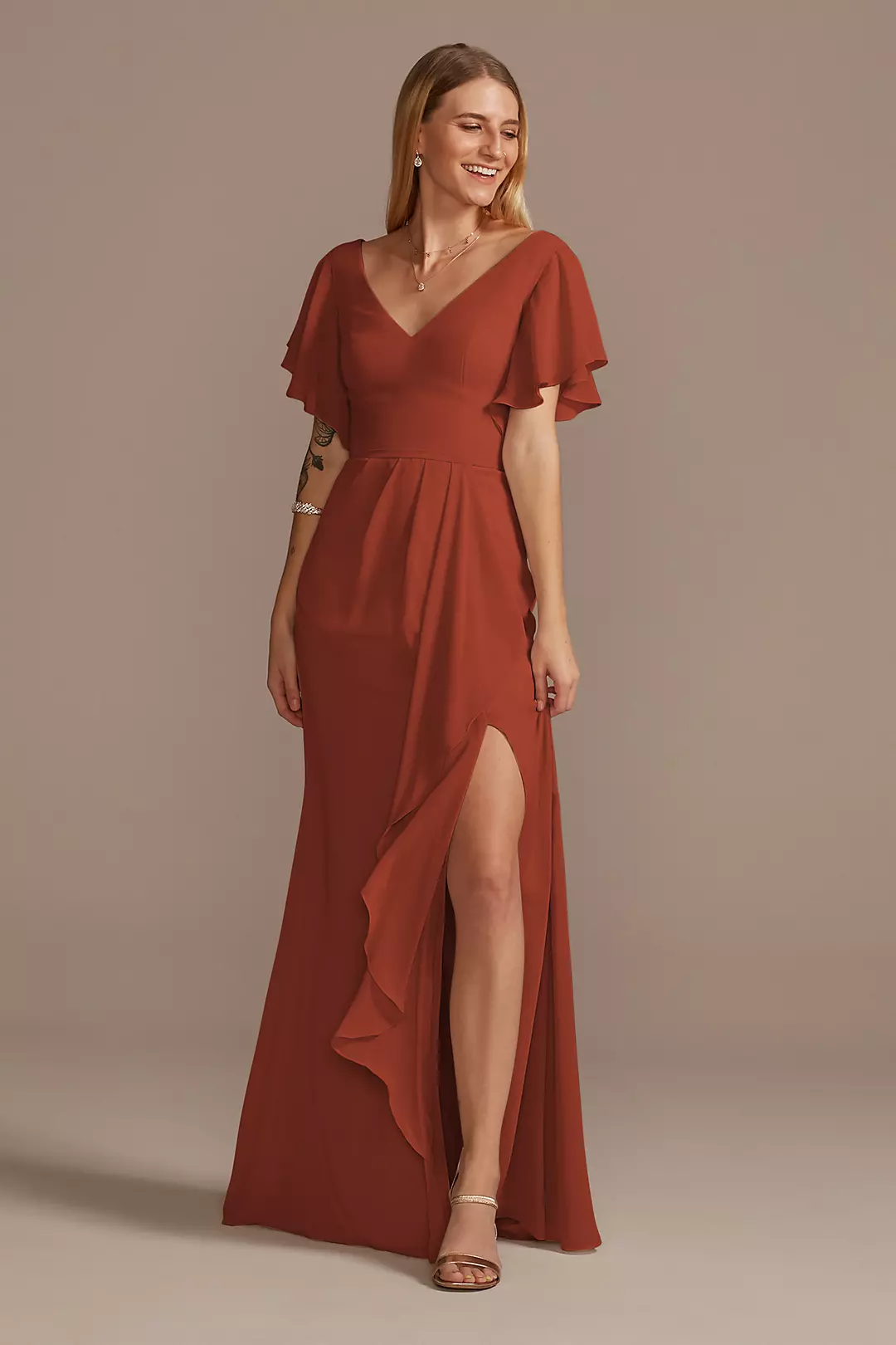 Flutter Sleeve Dress with Cascade - Image 42