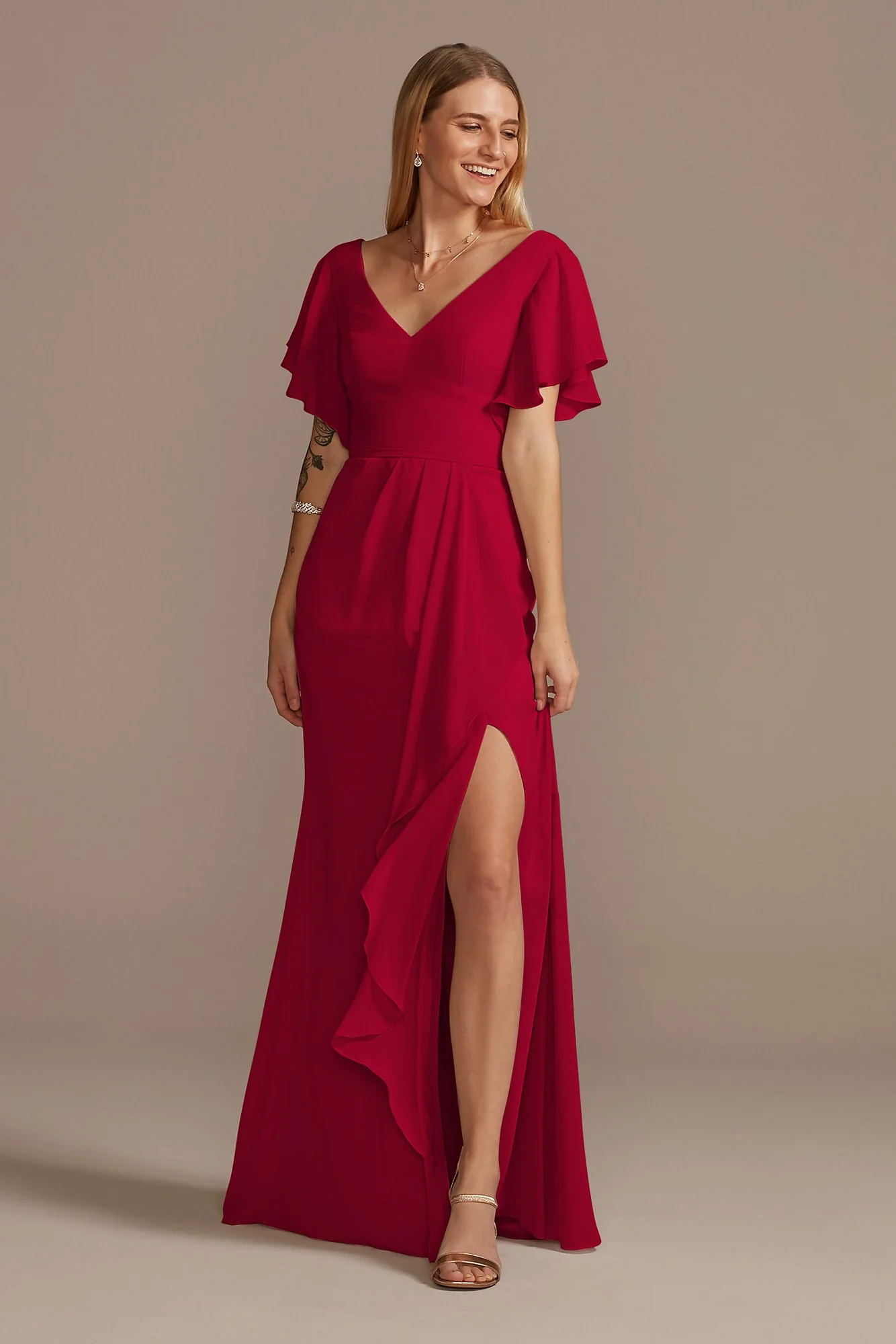 Flutter Sleeve Dress with Cascade - Image 86