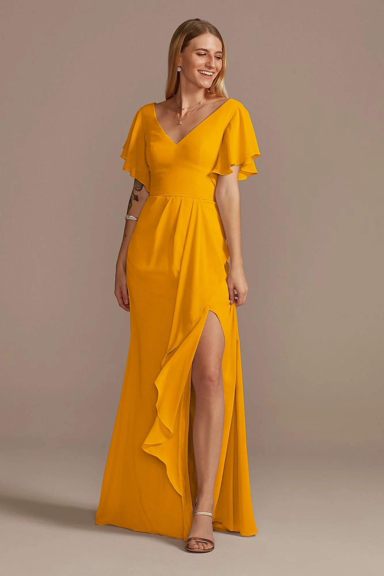 Flutter Sleeve Dress with Cascade - Image 95