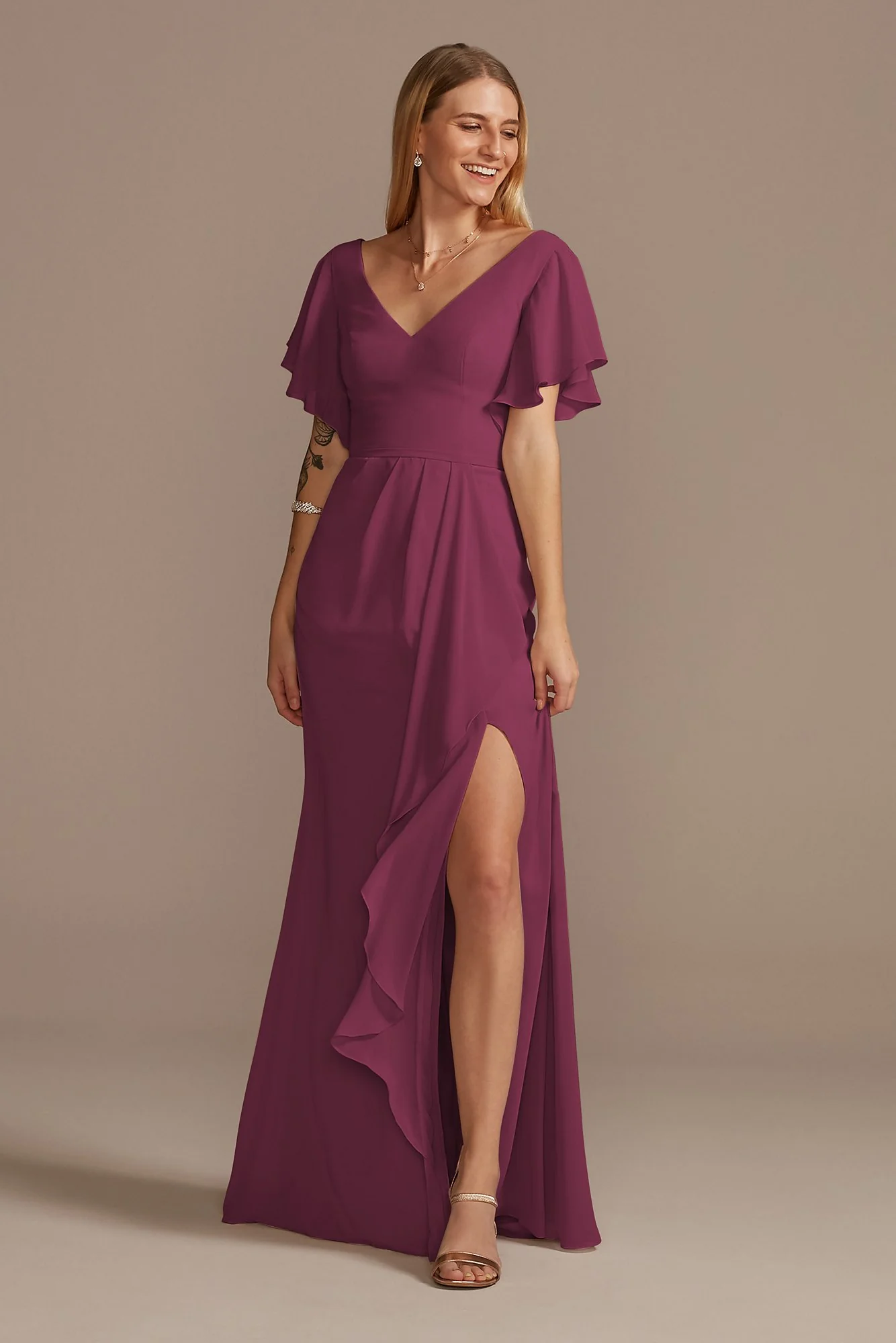 Flutter Sleeve Dress with Cascade - Image 96