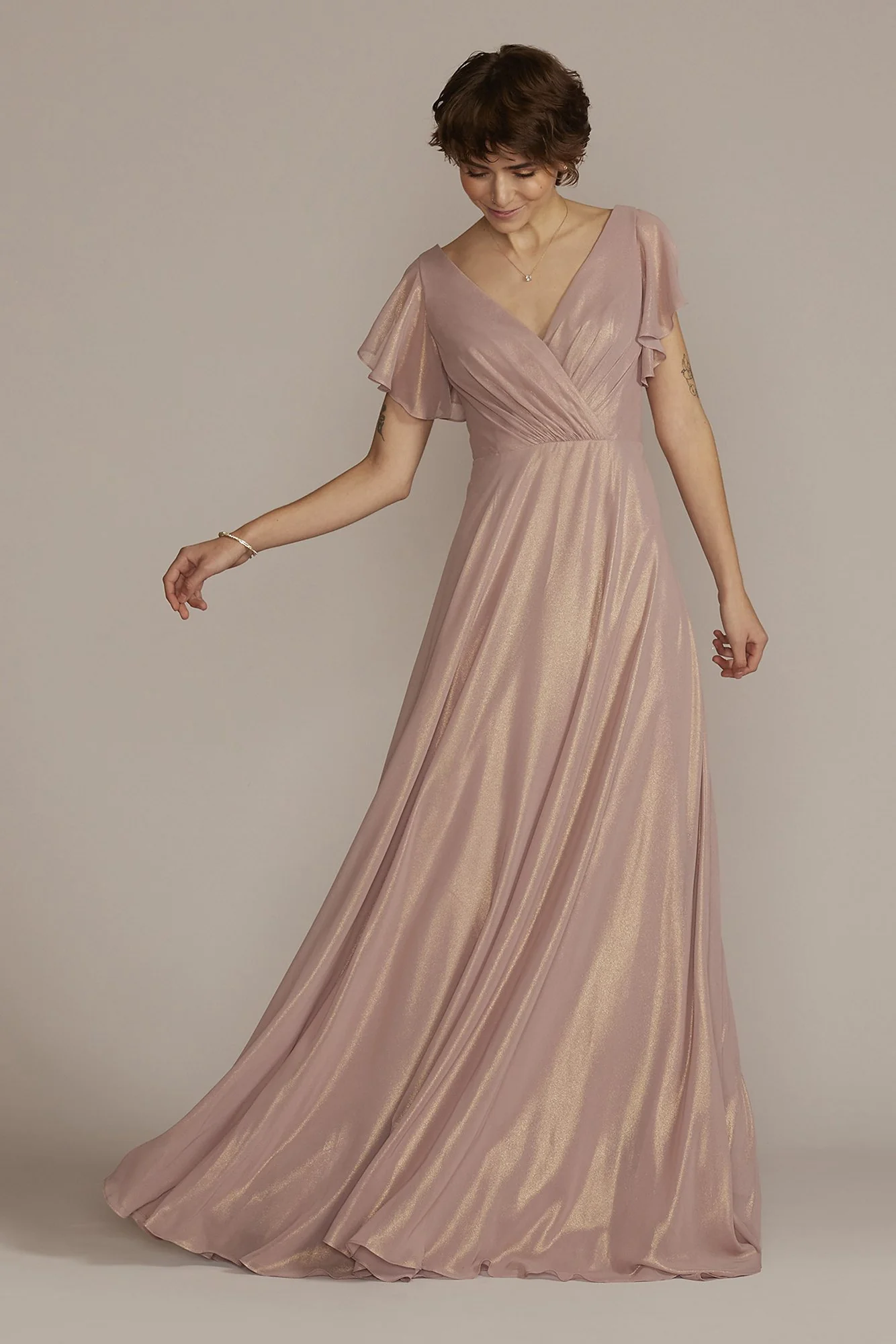 Bridesmaid Dress with Flutter Sleeve Full Skirt - Image 11