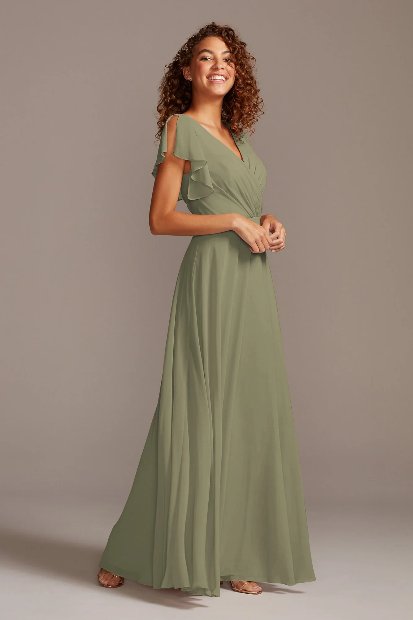 Bridesmaid Dress with Flutter Sleeve Full Skirt - Image 28