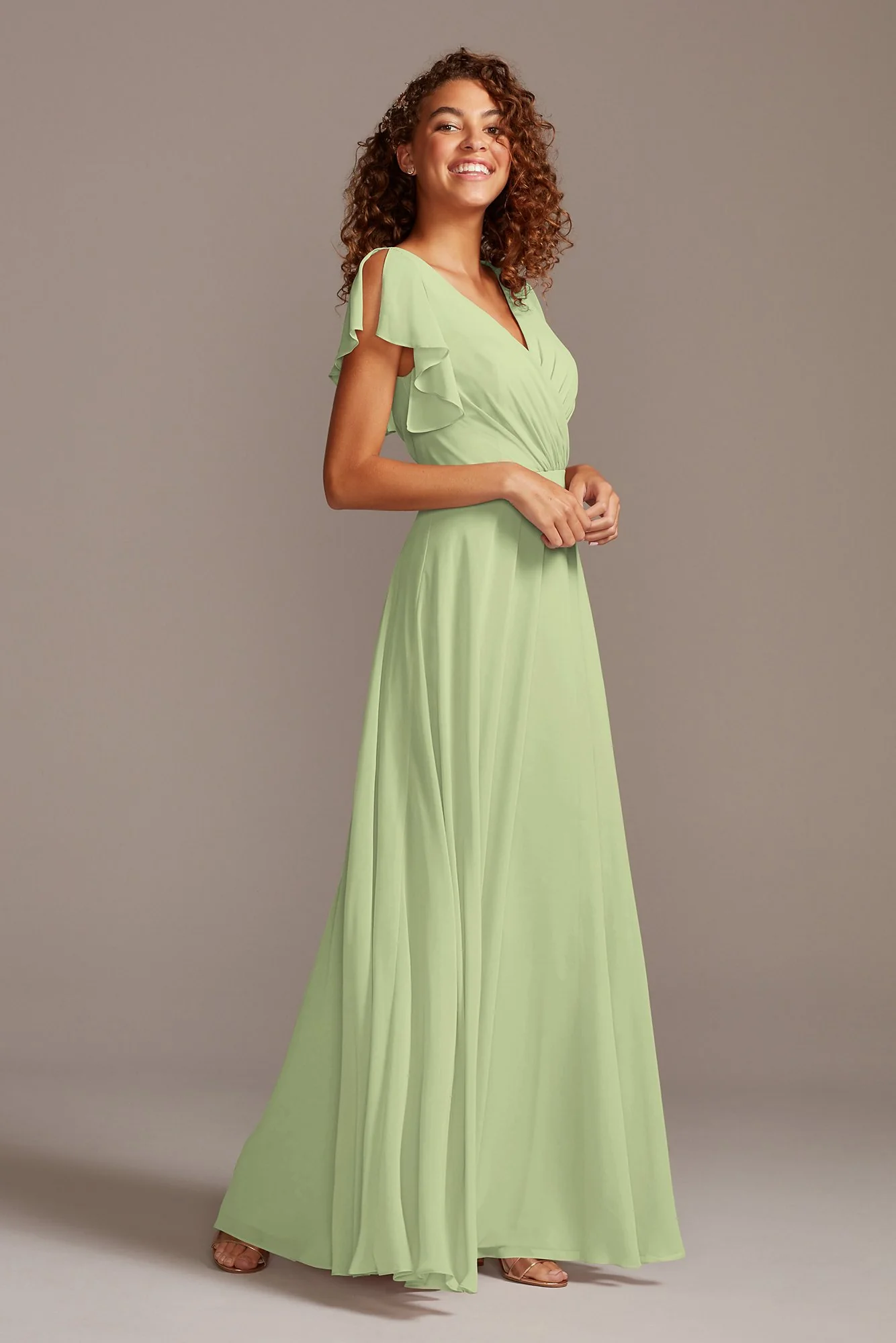 Bridesmaid Dress with Flutter Sleeve Full Skirt - Image 38
