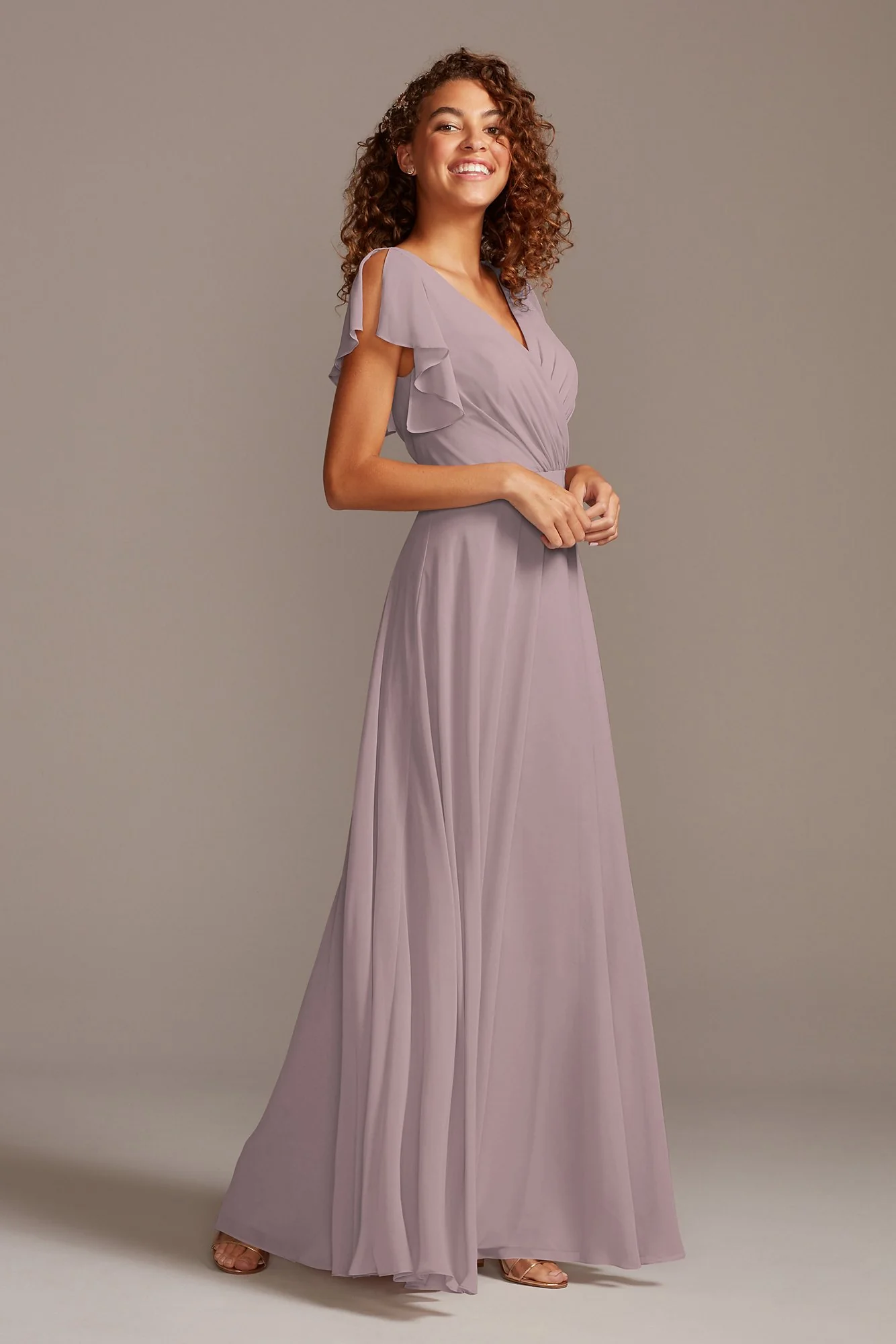 Bridesmaid Dress with Flutter Sleeve Full Skirt - Image 4