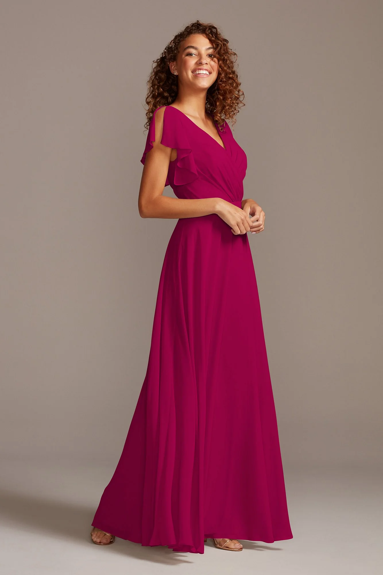 Bridesmaid Dress with Flutter Sleeve Full Skirt - Image 43