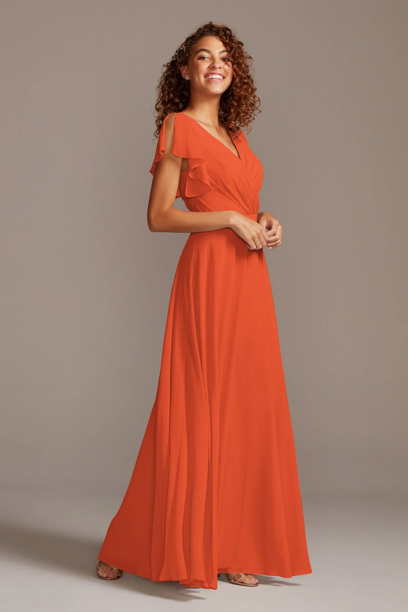 Bridesmaid Dress with Flutter Sleeve Full Skirt - Image 44