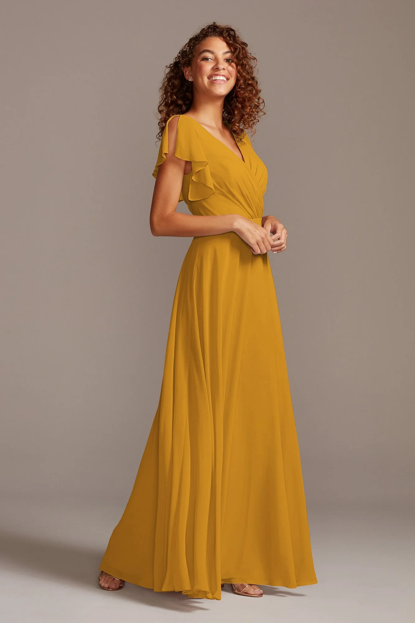 Bridesmaid Dress with Flutter Sleeve Full Skirt - Image 46