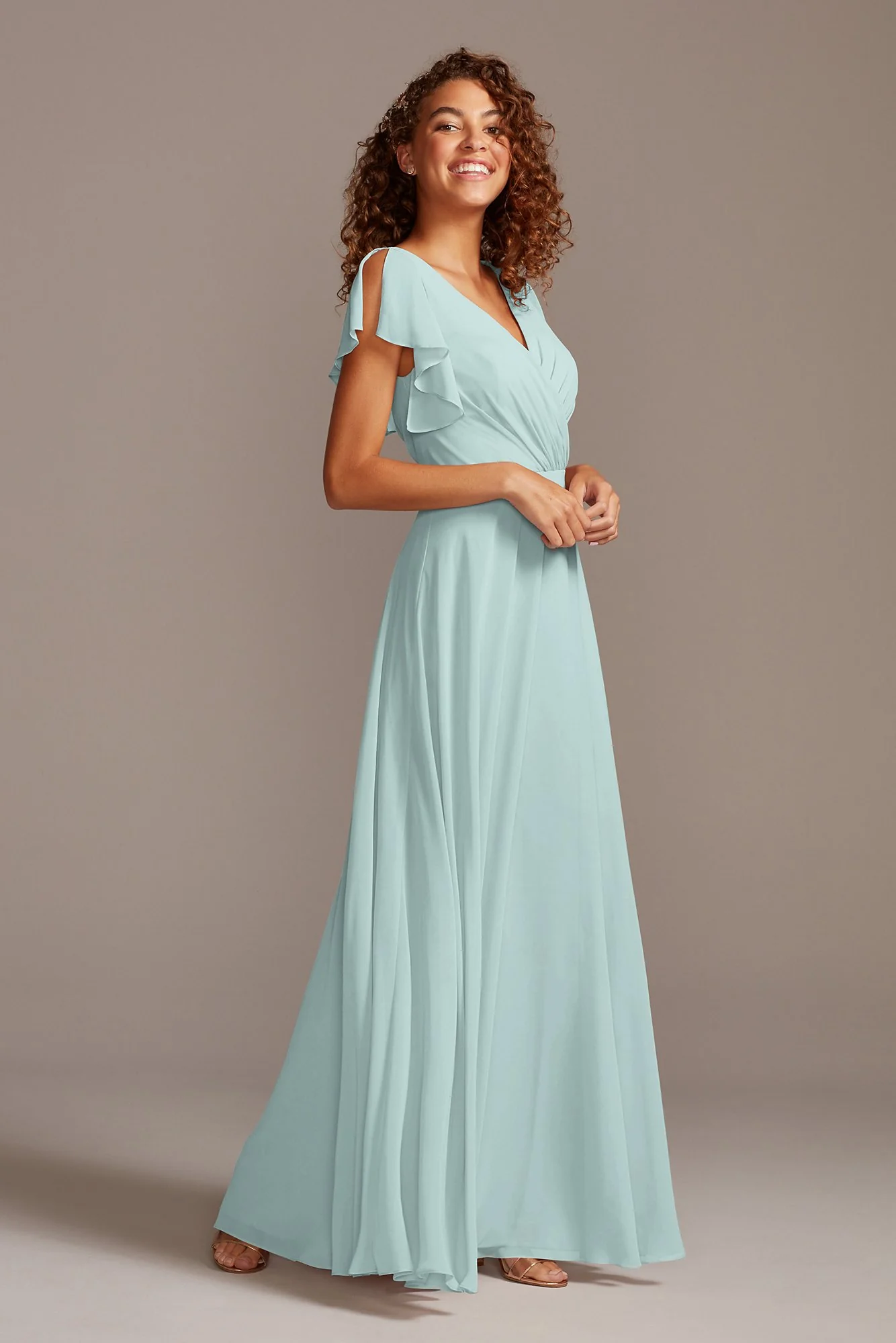 Bridesmaid Dress with Flutter Sleeve Full Skirt - Image 49